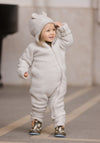 Salopetă cu mănuși și botoși fleece din lână merinos - Teddy Melange White