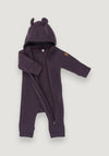 Salopetă cu mănuși și botoși fleece din lână merinos - Teddy Plum Perfect