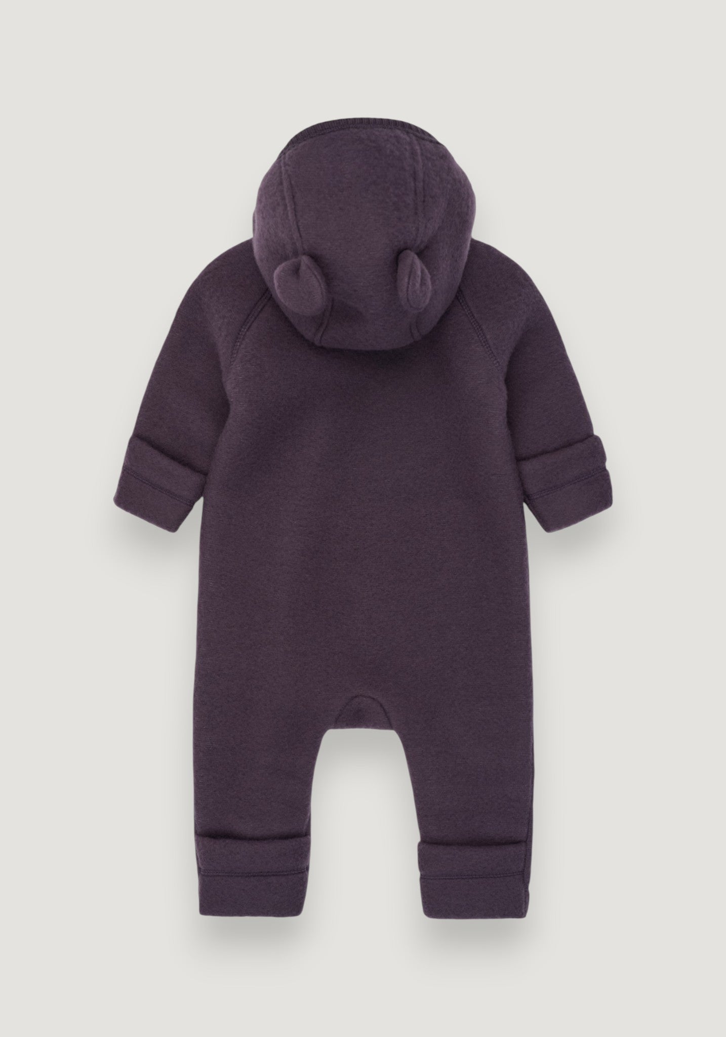 Salopetă cu mănuși și botoși fleece din lână merinos - Teddy Plum Perfect