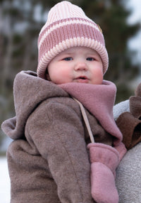 Salopetă fleece cu botoși și mănuși din lână merinos - Walnut Pure Pure HipHip.ro