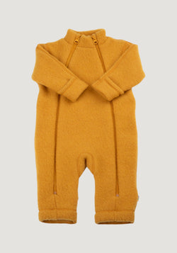 Overall cu mănuși și botoși fleece din lână merinos - Yellow 60