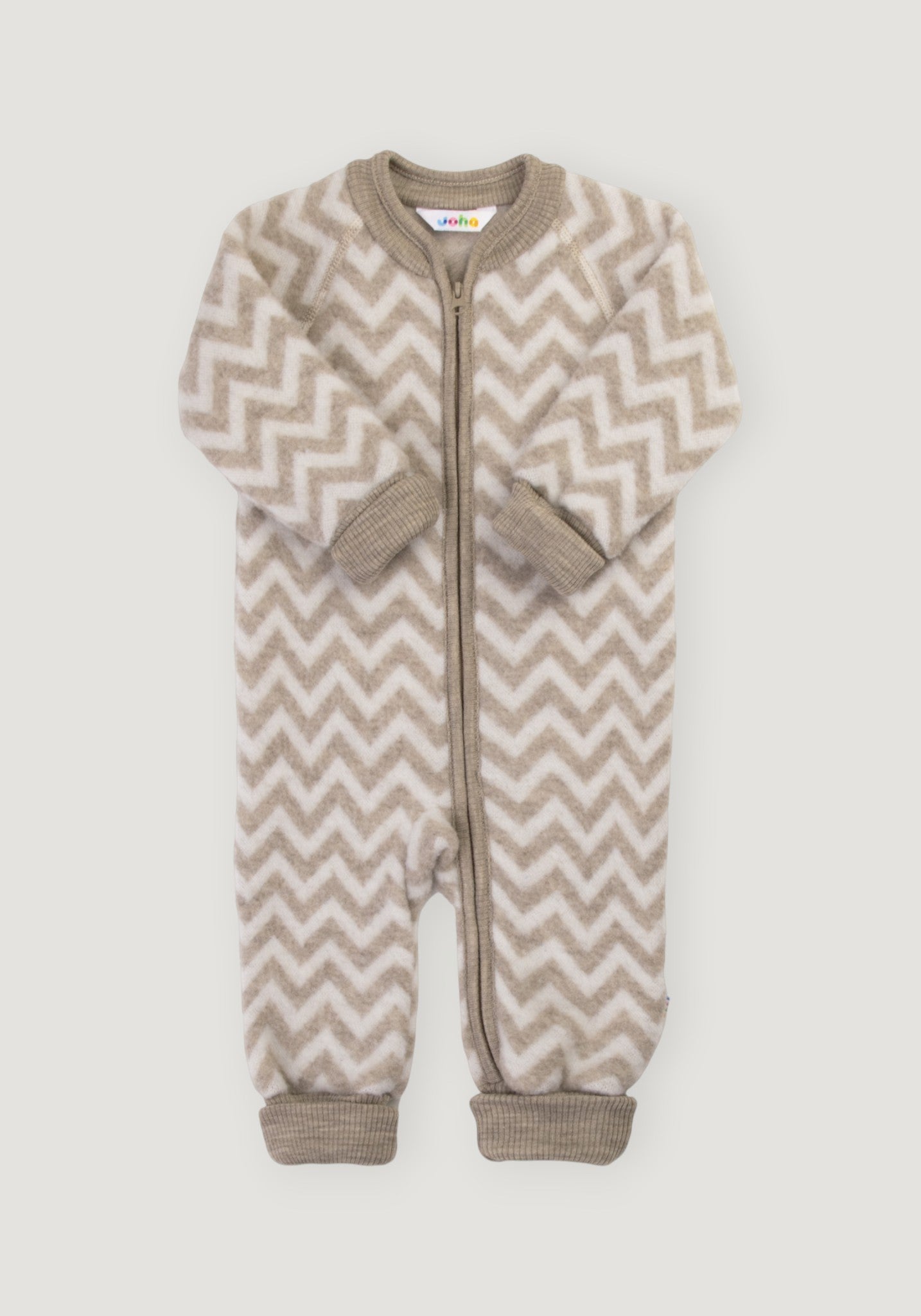 Salopetă cu mănuși și botoși fleece din lână merinos - Zig Zag