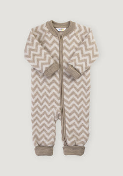 Salopetă cu mănuși și botoși fleece din lână merinos - Zig Zag
