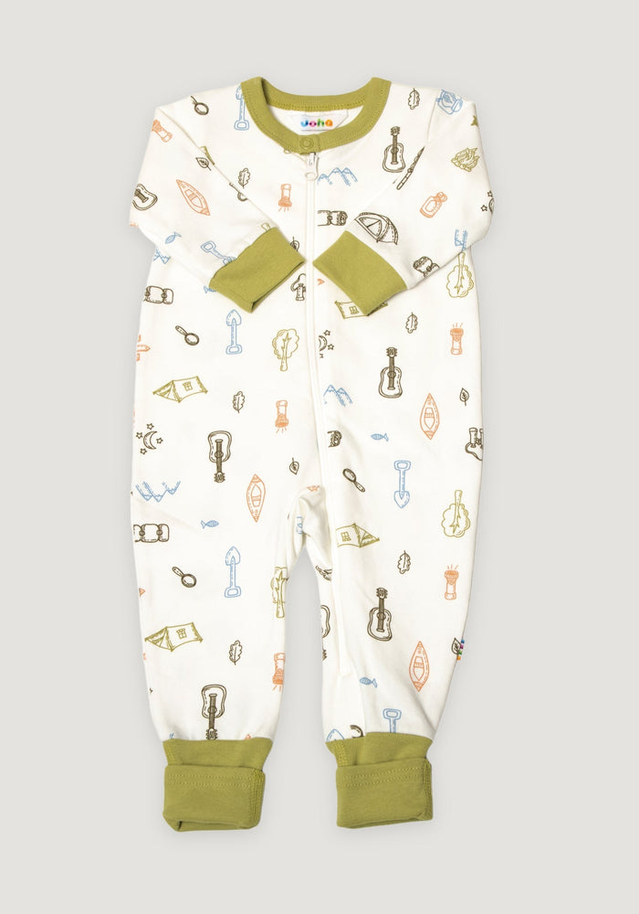 Jumpsuit cu șosete din bumbac - Camp White/Green Aop 70