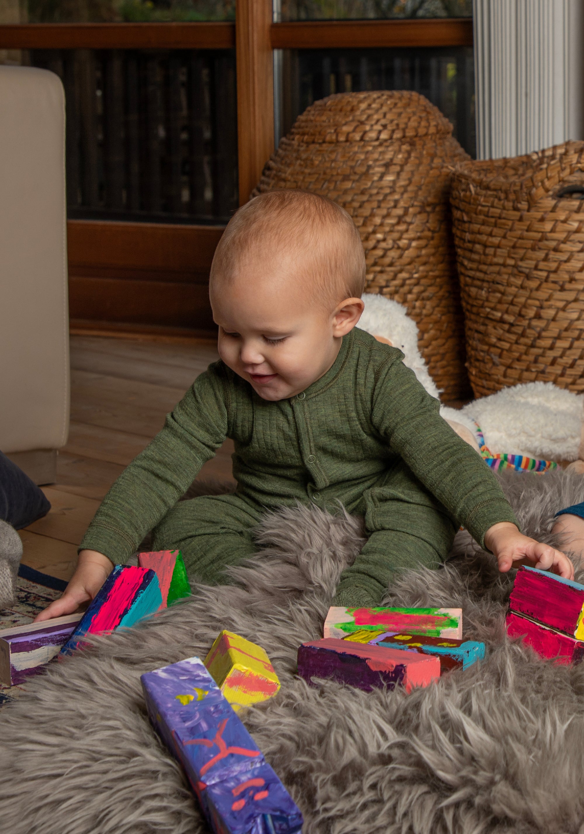 Salopetă cu șosete din lână merinos - Basic Dark Olive