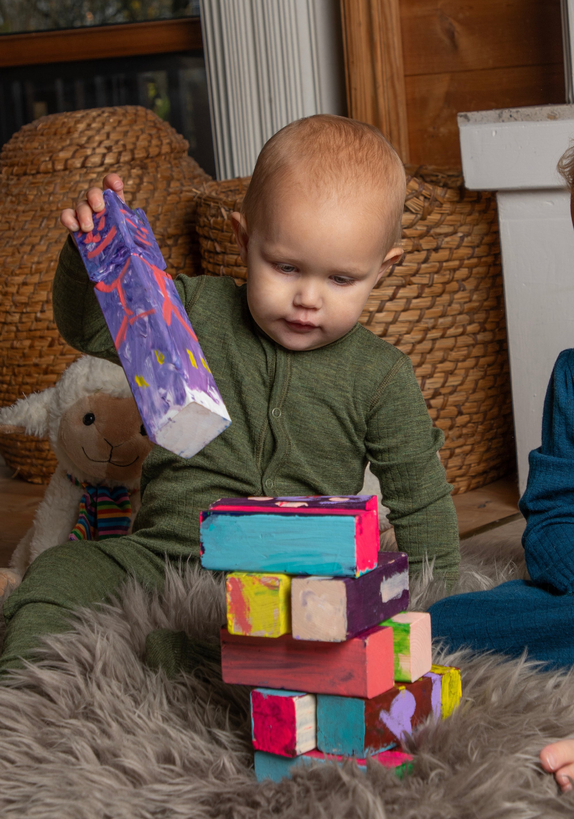 Salopetă cu șosete din lână merinos - Basic Dark Olive