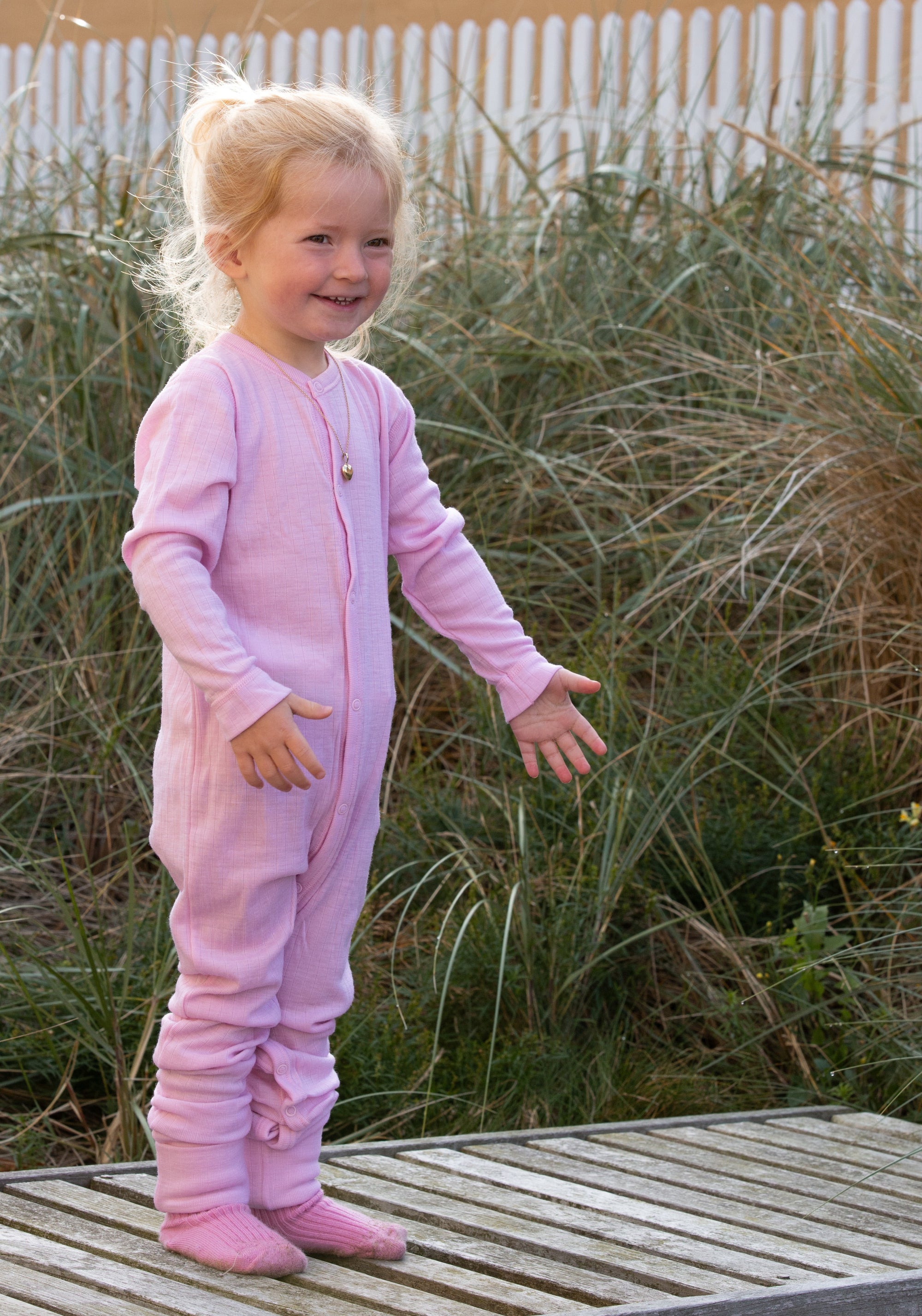 Salopetă cu șosete din lână merinos - Basic Old Rose