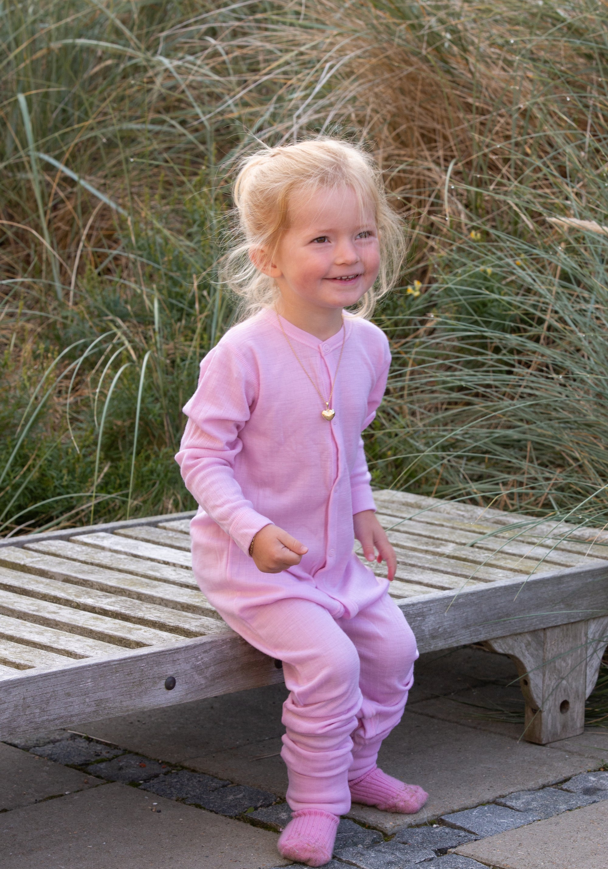 Salopetă cu șosete din lână merinos - Basic Old Rose