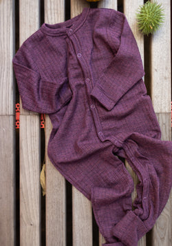 Salopetă cu șosete din lână merinos - Basic Plum