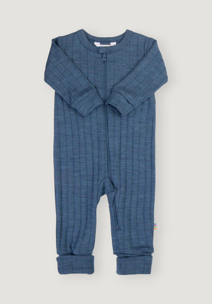 Salopetă cu șosete din lână merinos și mătase - Blue Melange