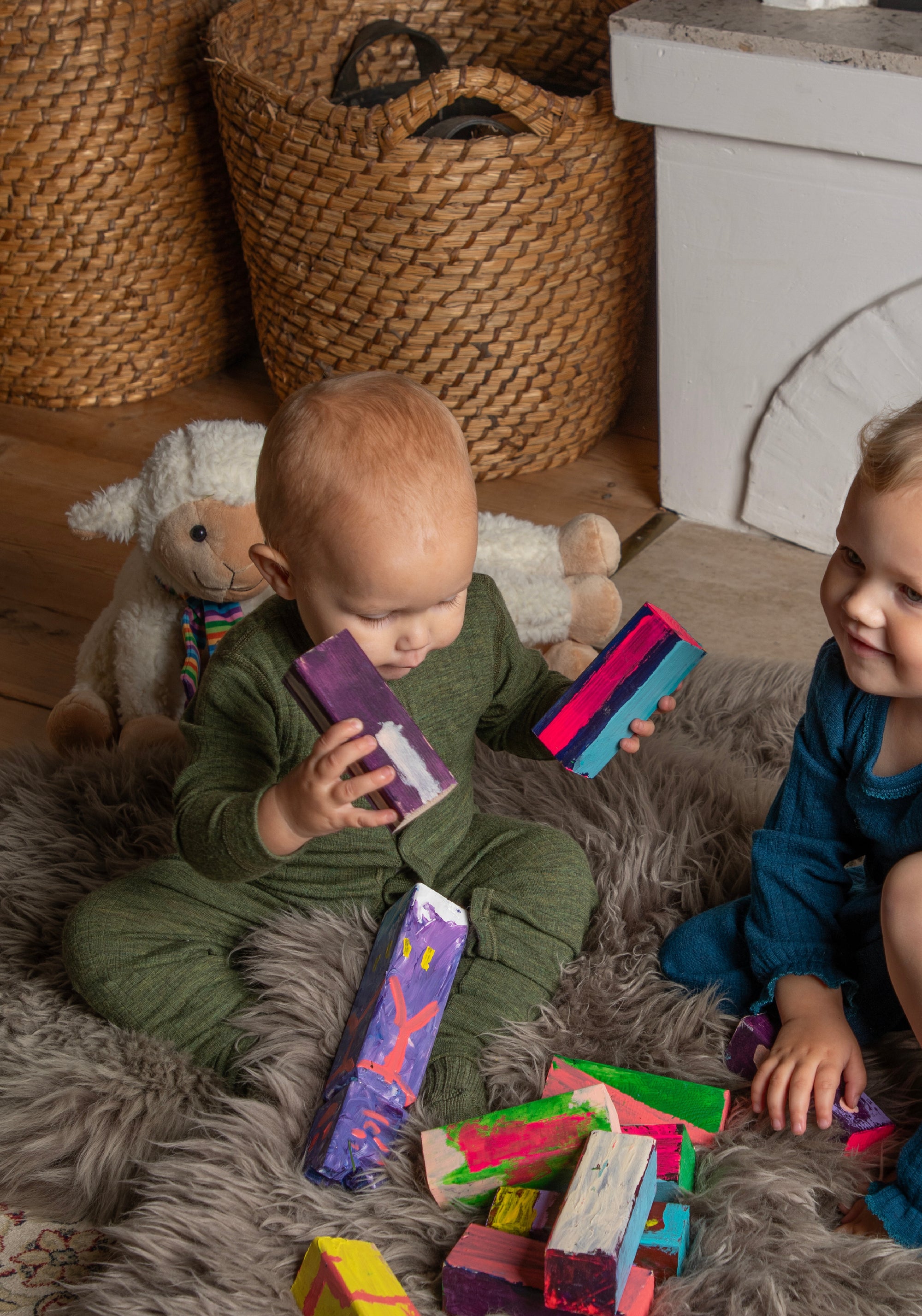 Salopetă cu șosete lână merinos - Basic Dark Olive