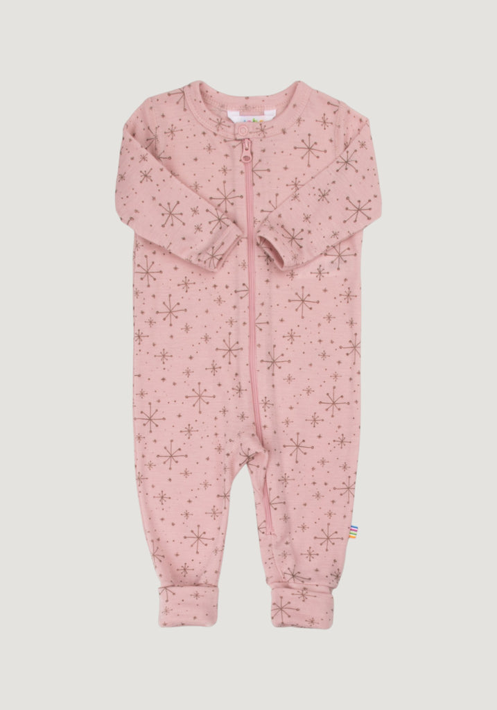 Salopetă cu șosete lână merinos - Handdrawn Snowflake Rosa