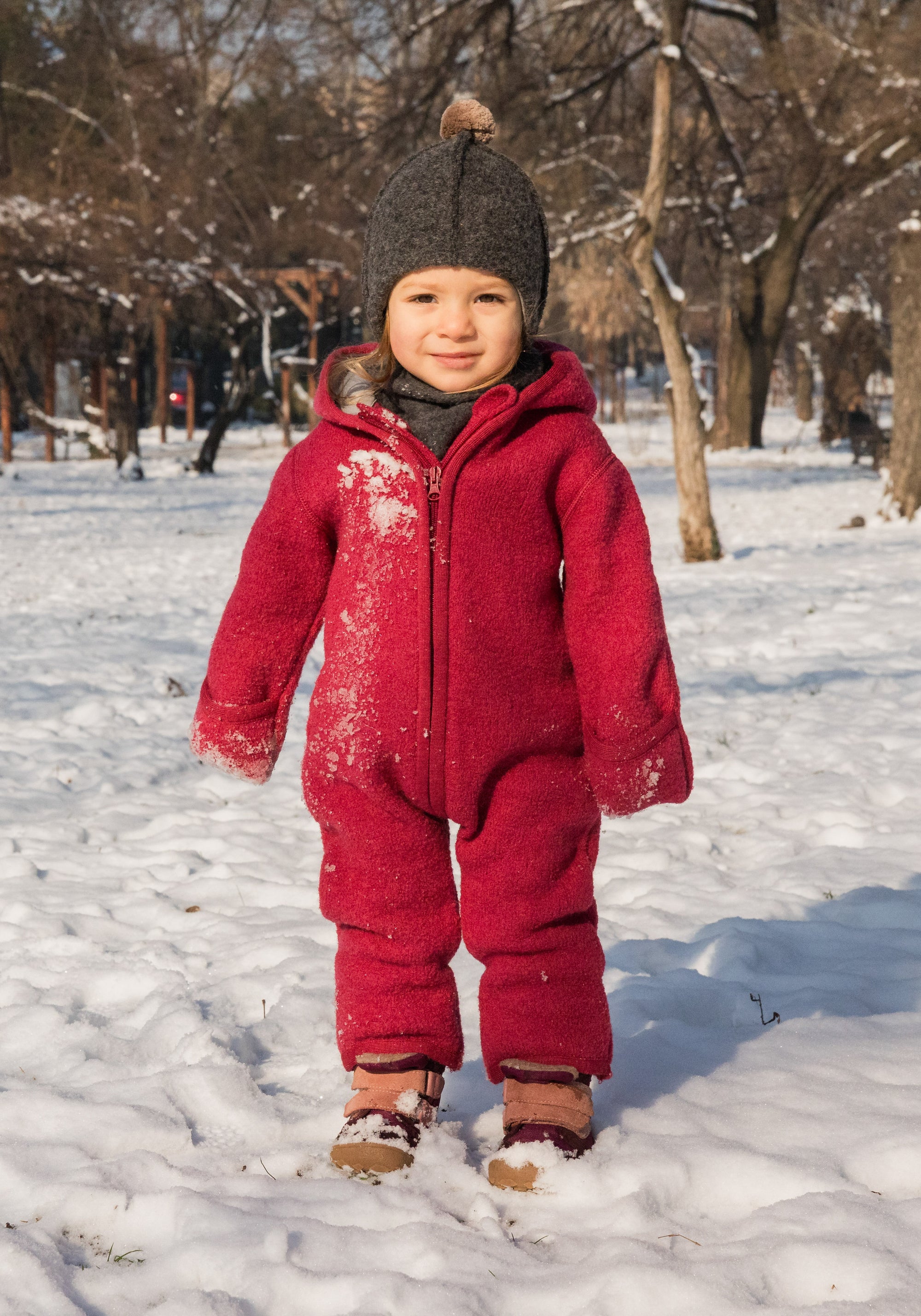 Salopetă din lână fiartă - Pink