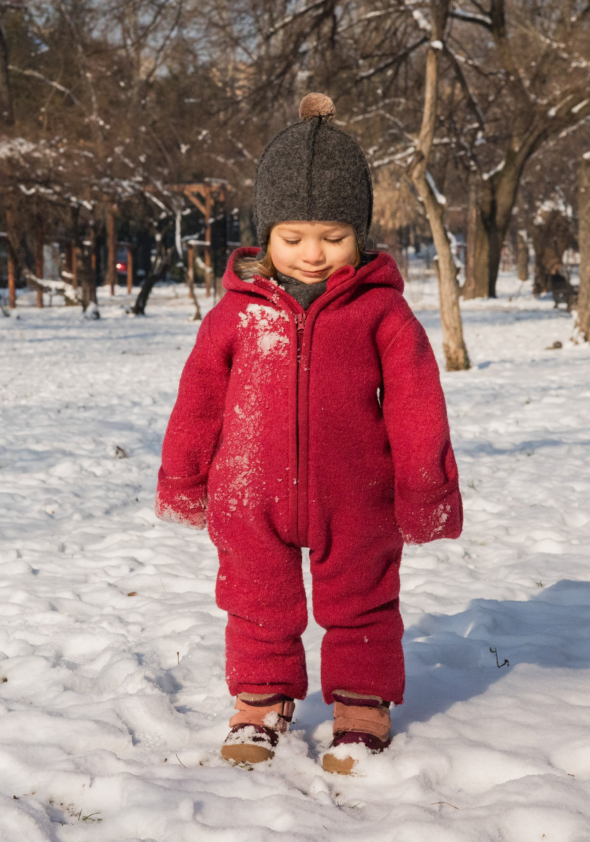 Salopetă din lână fiartă - Pink