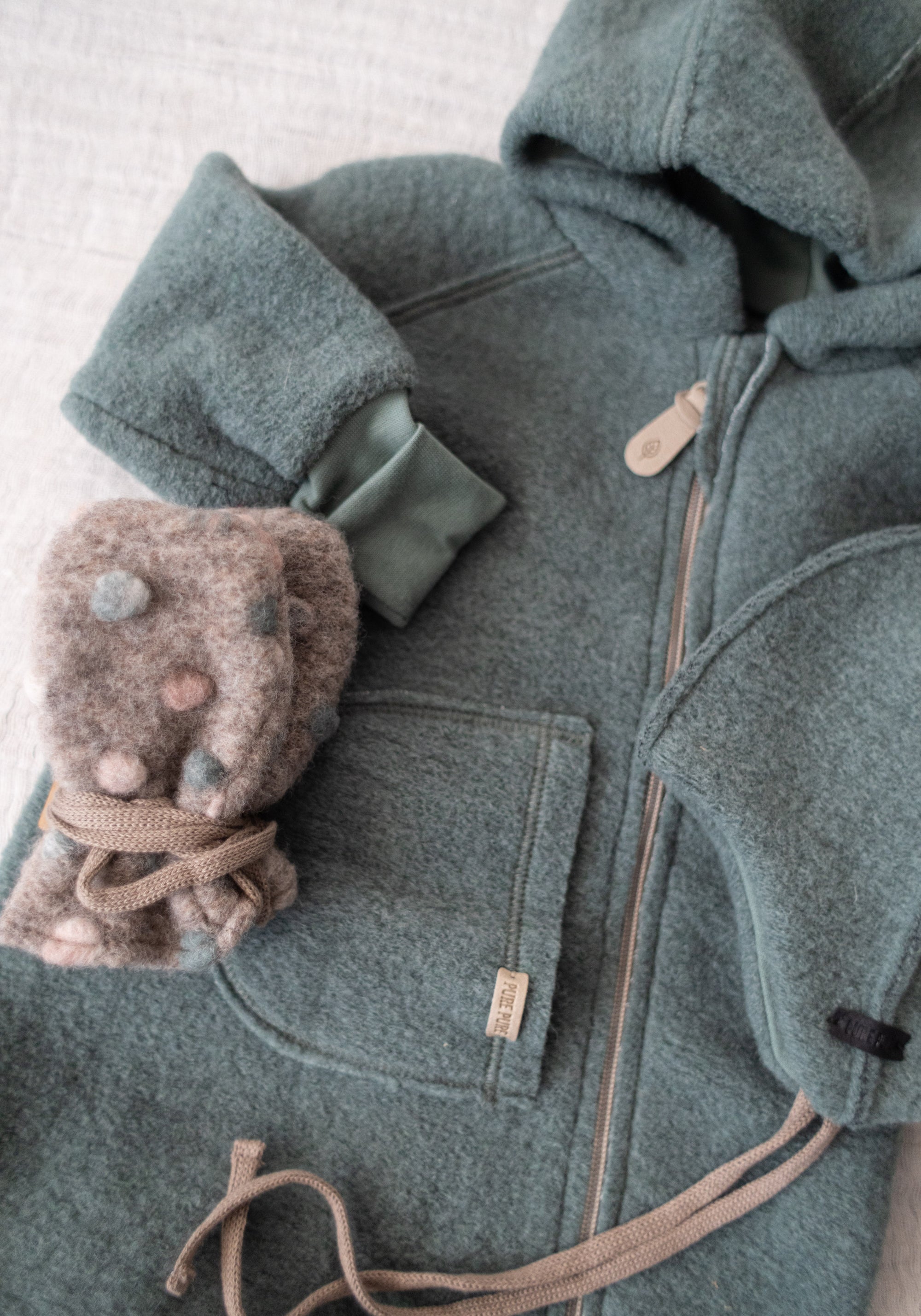 Salopetă din lână fiartă - Sage