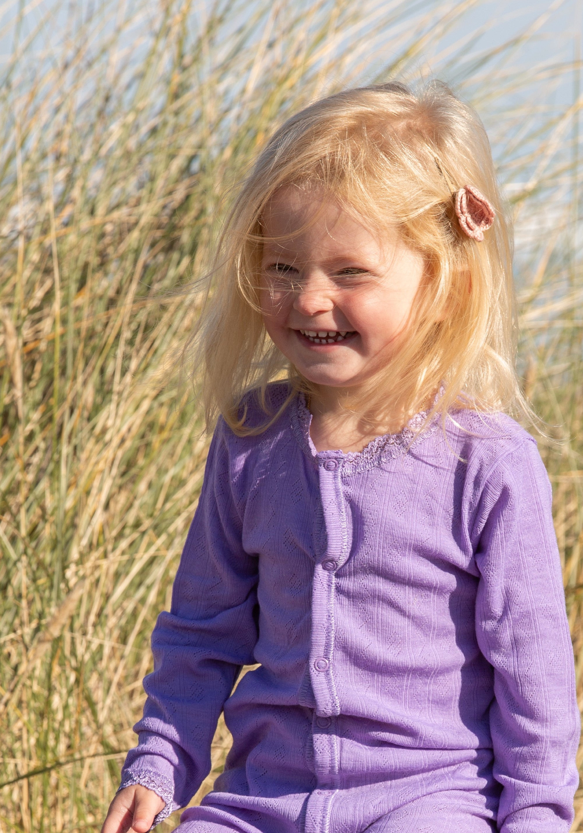 Salopetă Eyelet din lână merinos și mătase - Basic Purple