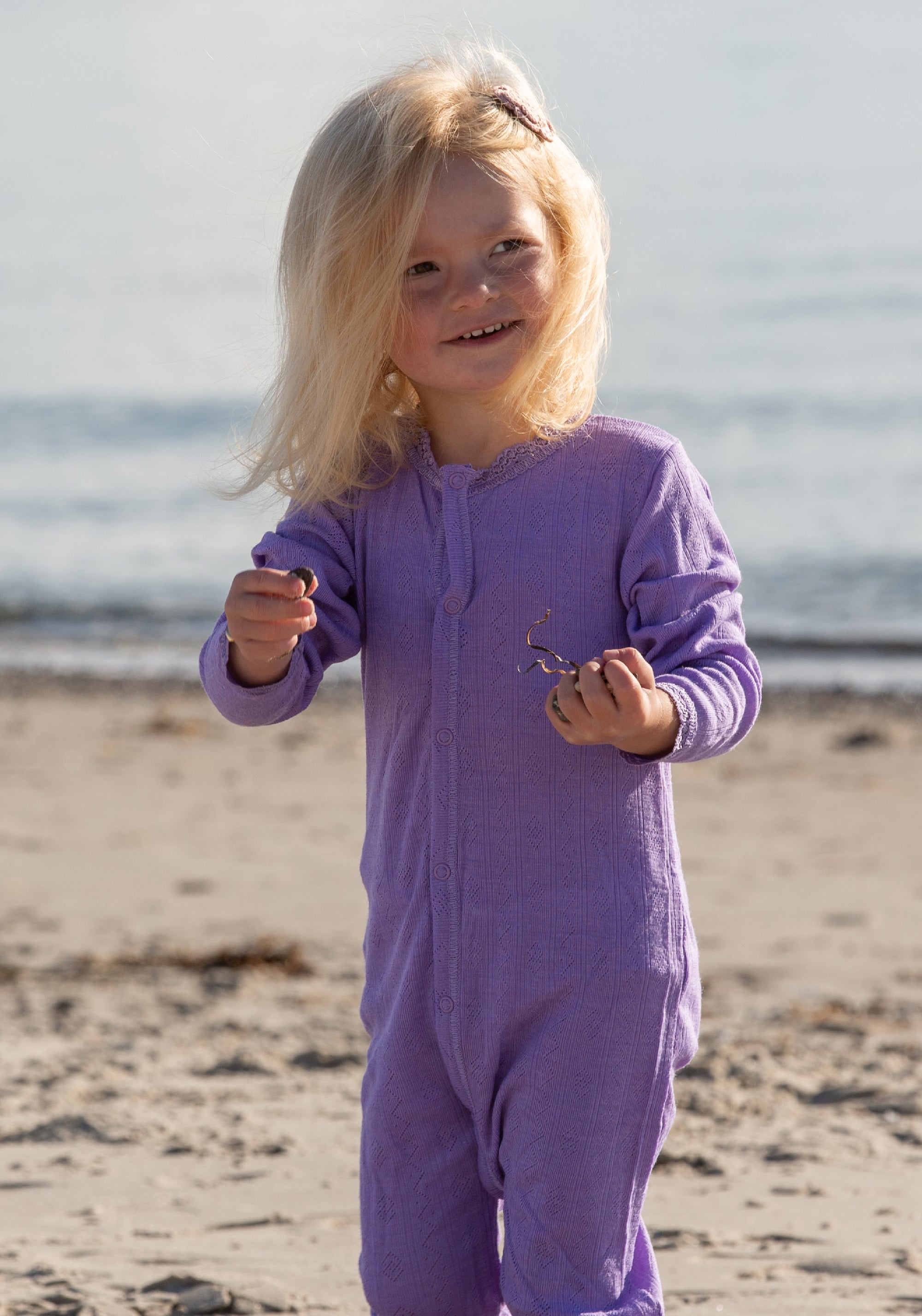 Salopetă Eyelet din lână merinos și mătase - Basic Purple