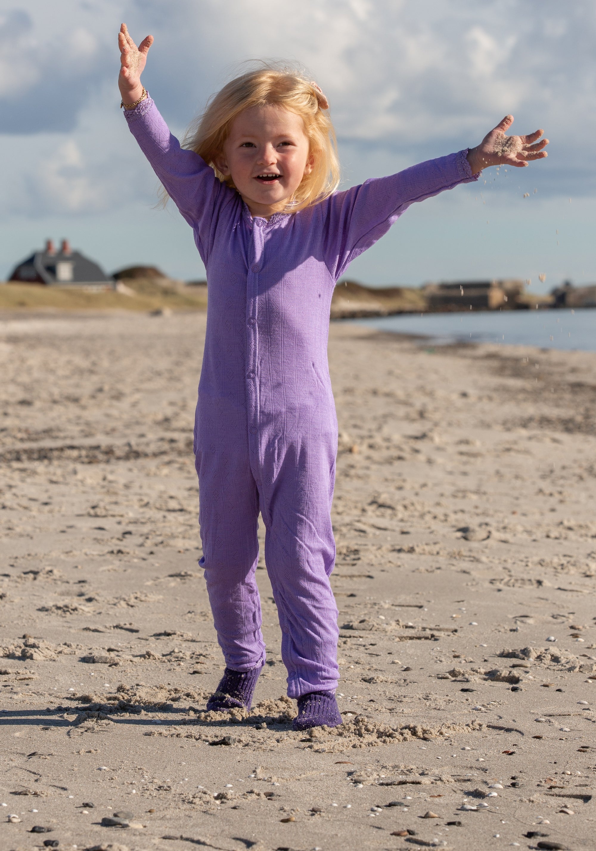 Salopetă Eyelet din lână merinos și mătase - Basic Purple