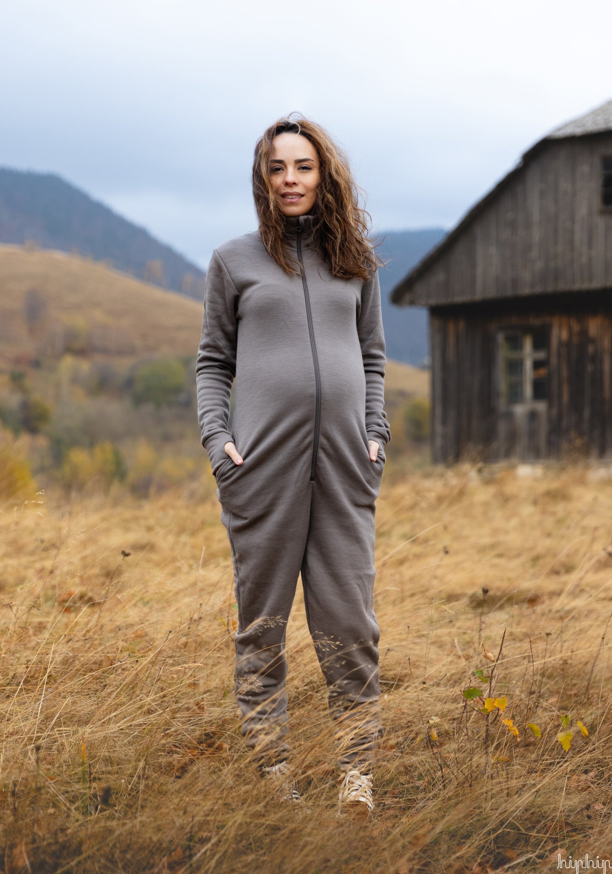 Overall femei brushed din lână merinos - Iron Brown Joha Woman HipHip.ro