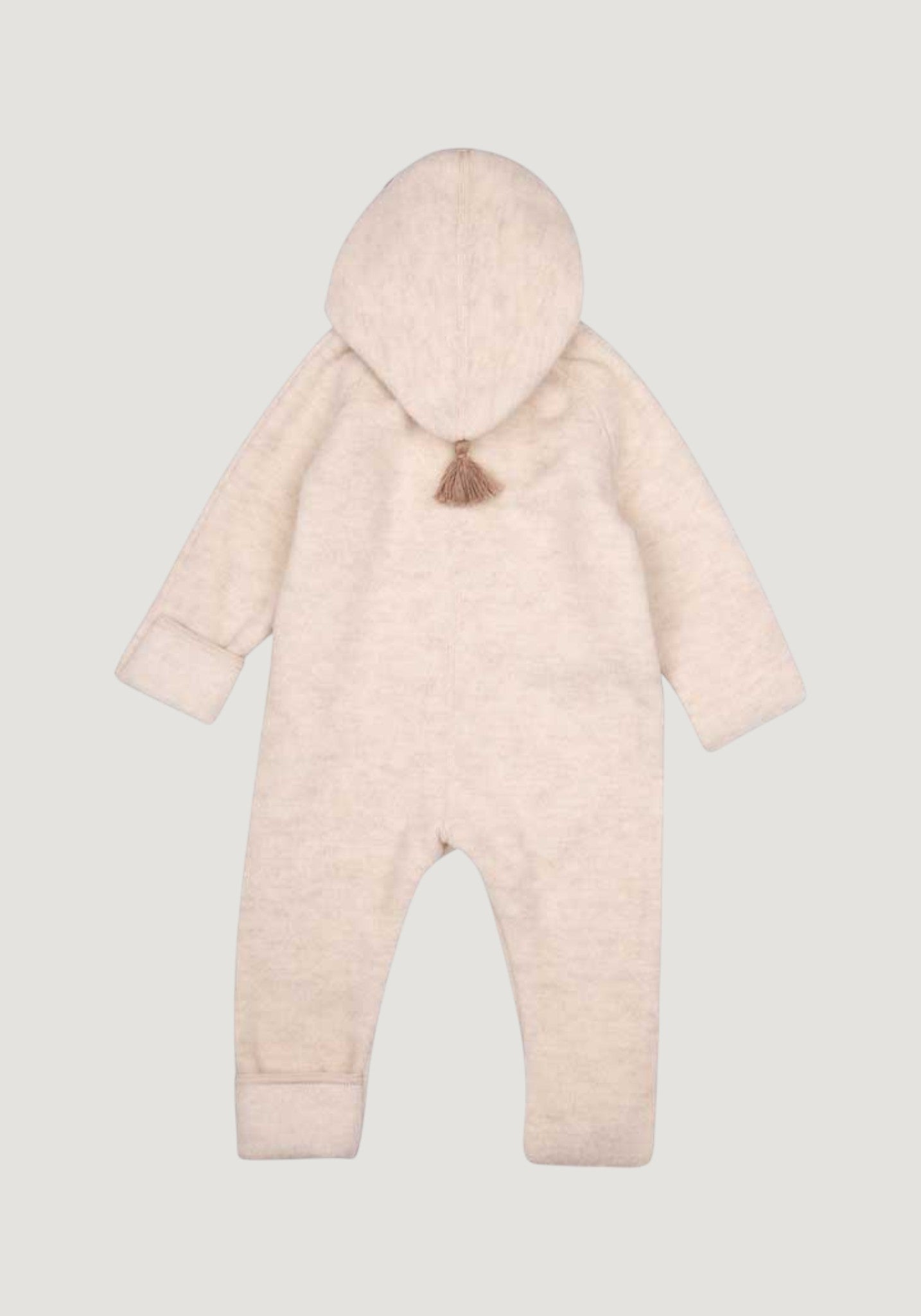 Salopetă fleece cu botoși și mănuși din lână merinos și bumbac - White