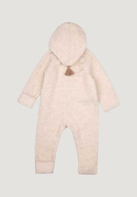 Salopetă fleece cu botoși și mănuși din lână merinos și bumbac - White