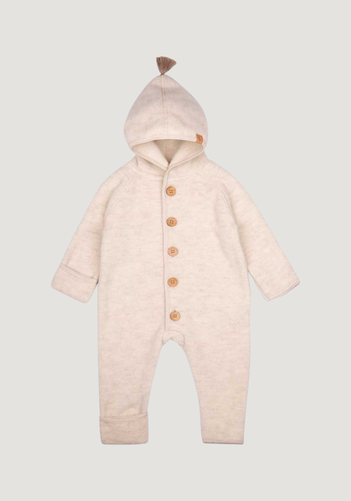 Salopetă fleece cu botoși și mănuși din lână merinos și bumbac - White
