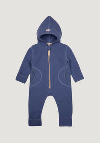Salopetă fleece cu botoși și mănuși din lână merinos - Smoke Blue