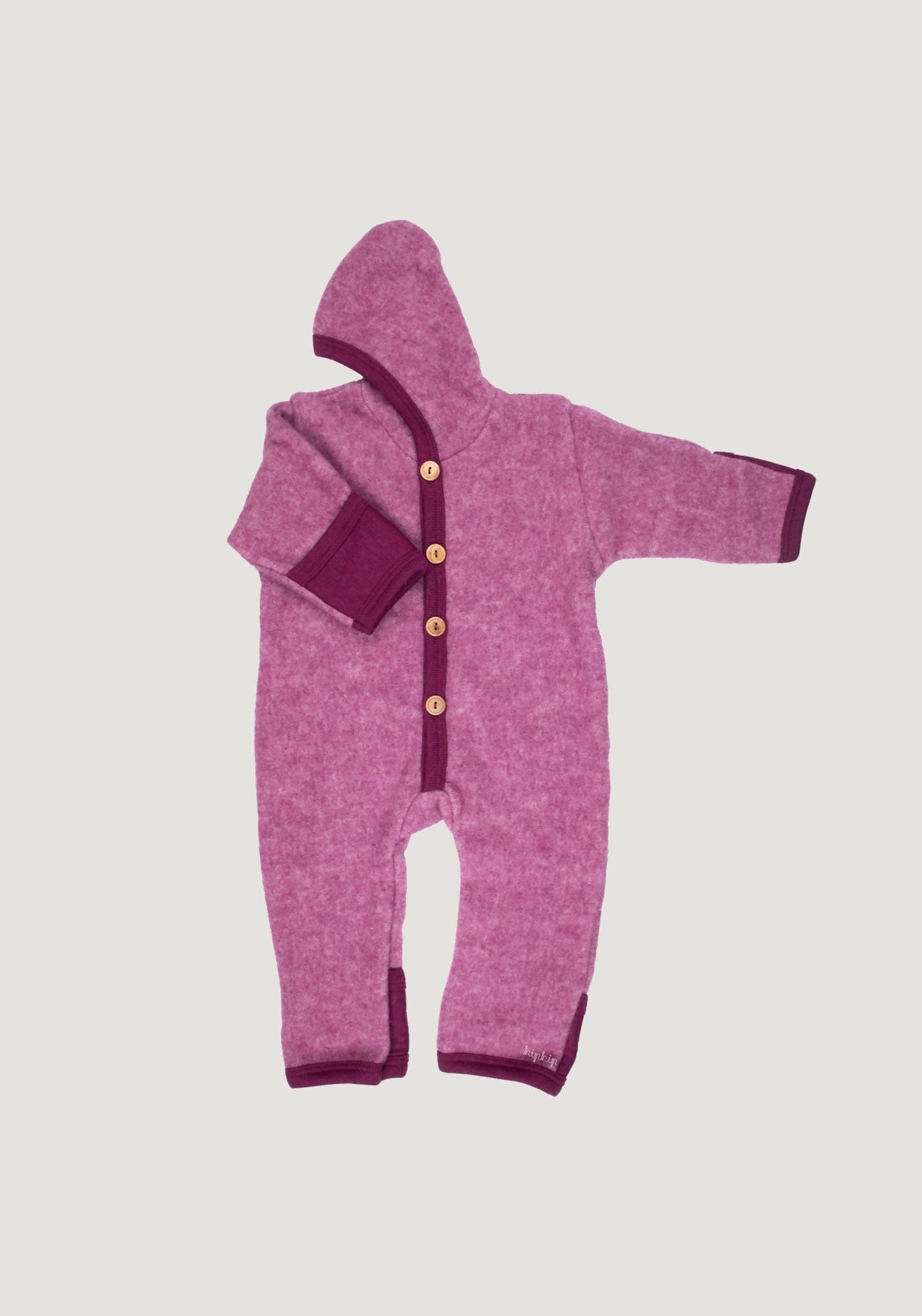 Overall fleece cu mănuși și botoși din lână merinos și bumbac - Wine Red Cosilana HipHip.ro