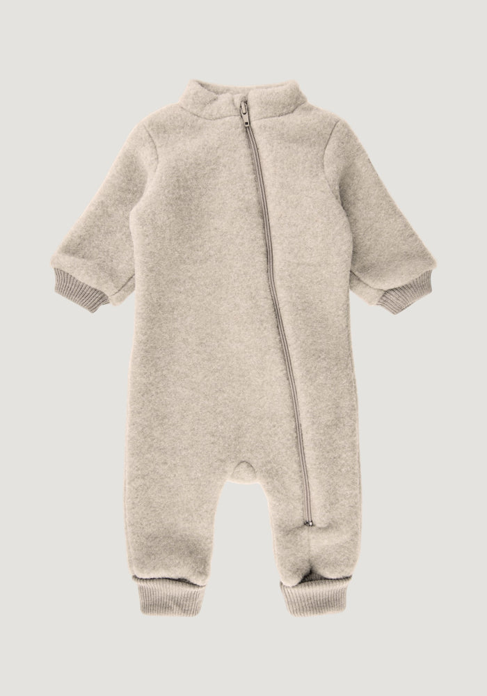 Salopetă fleece din lână merinos - Melange White