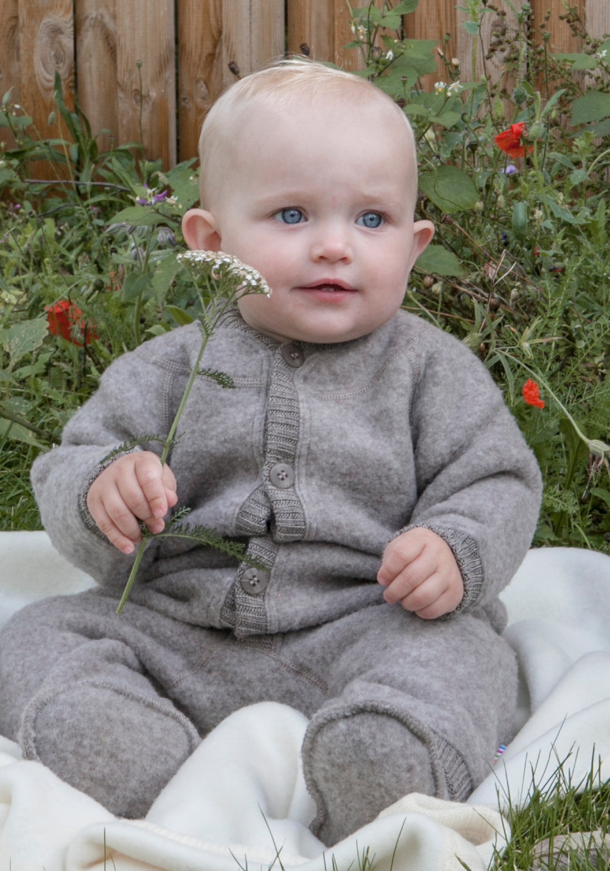 Salopetă fleece din lână merinos - Sesame Melange