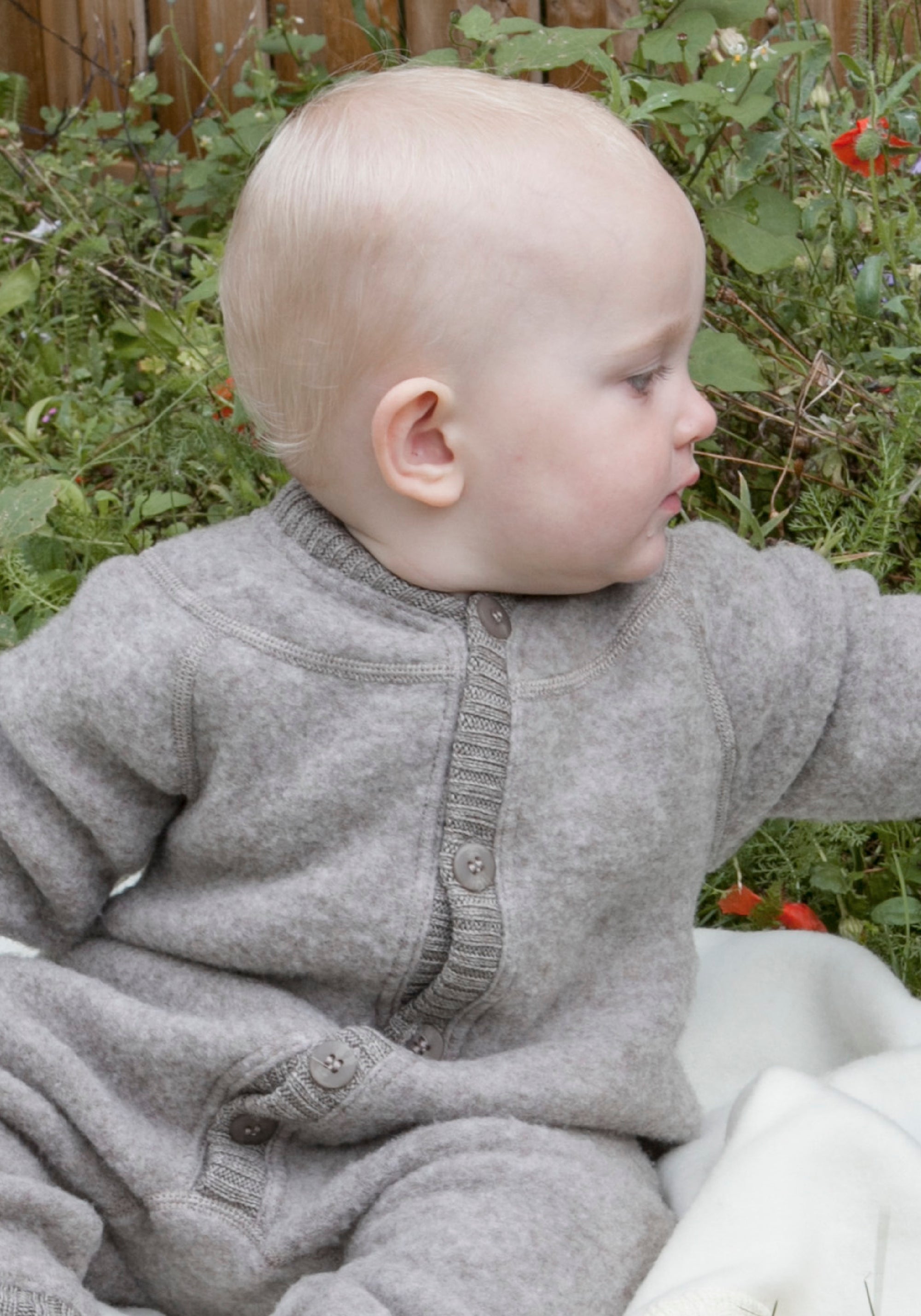 Salopetă fleece din lână merinos - Sesame Melange