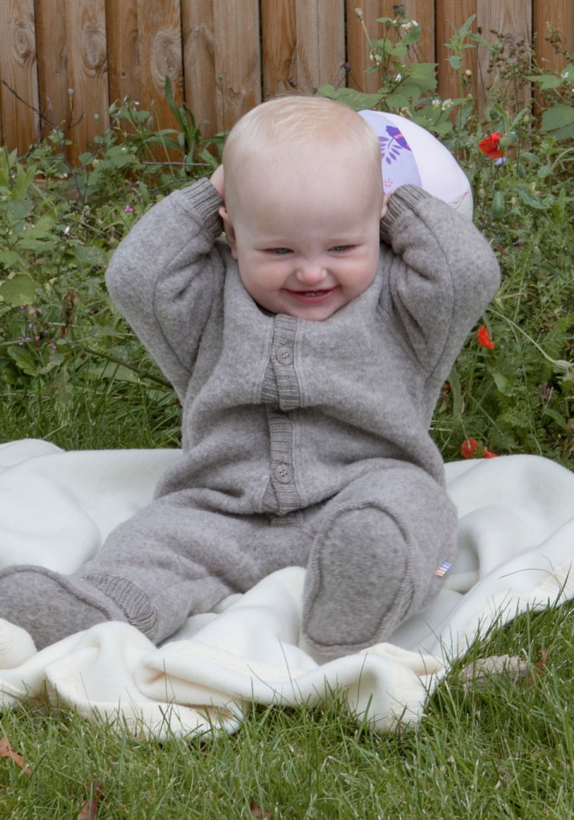 Salopetă fleece din lână merinos - Sesame Melange
