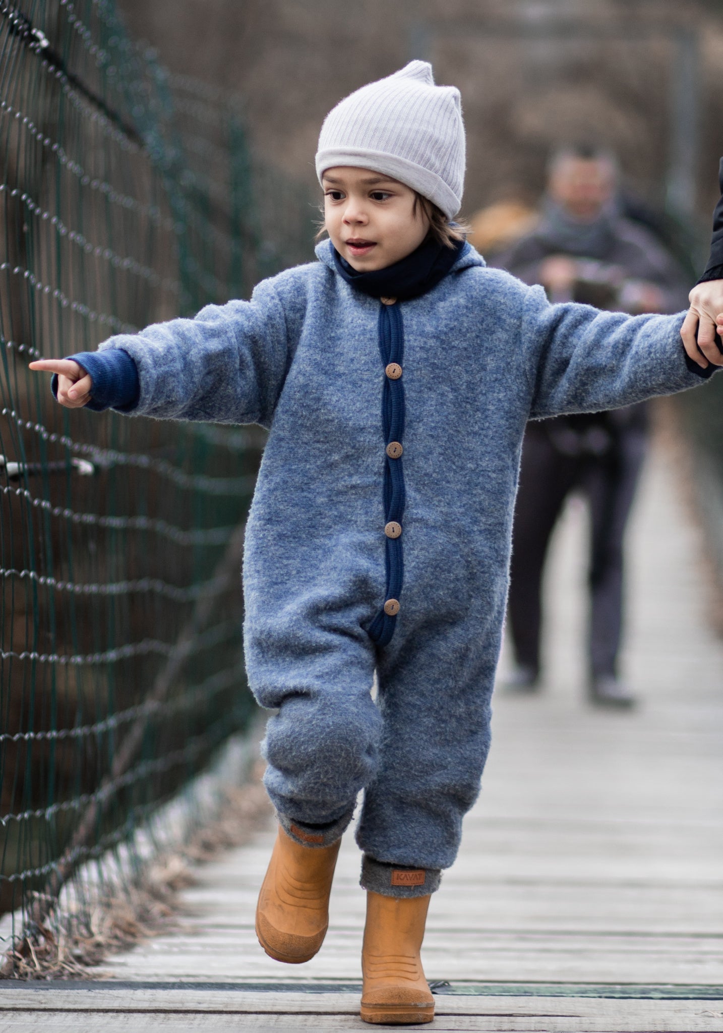 Overall fleece din lână merinos și bumbac - Blue Cosilana HipHip.ro