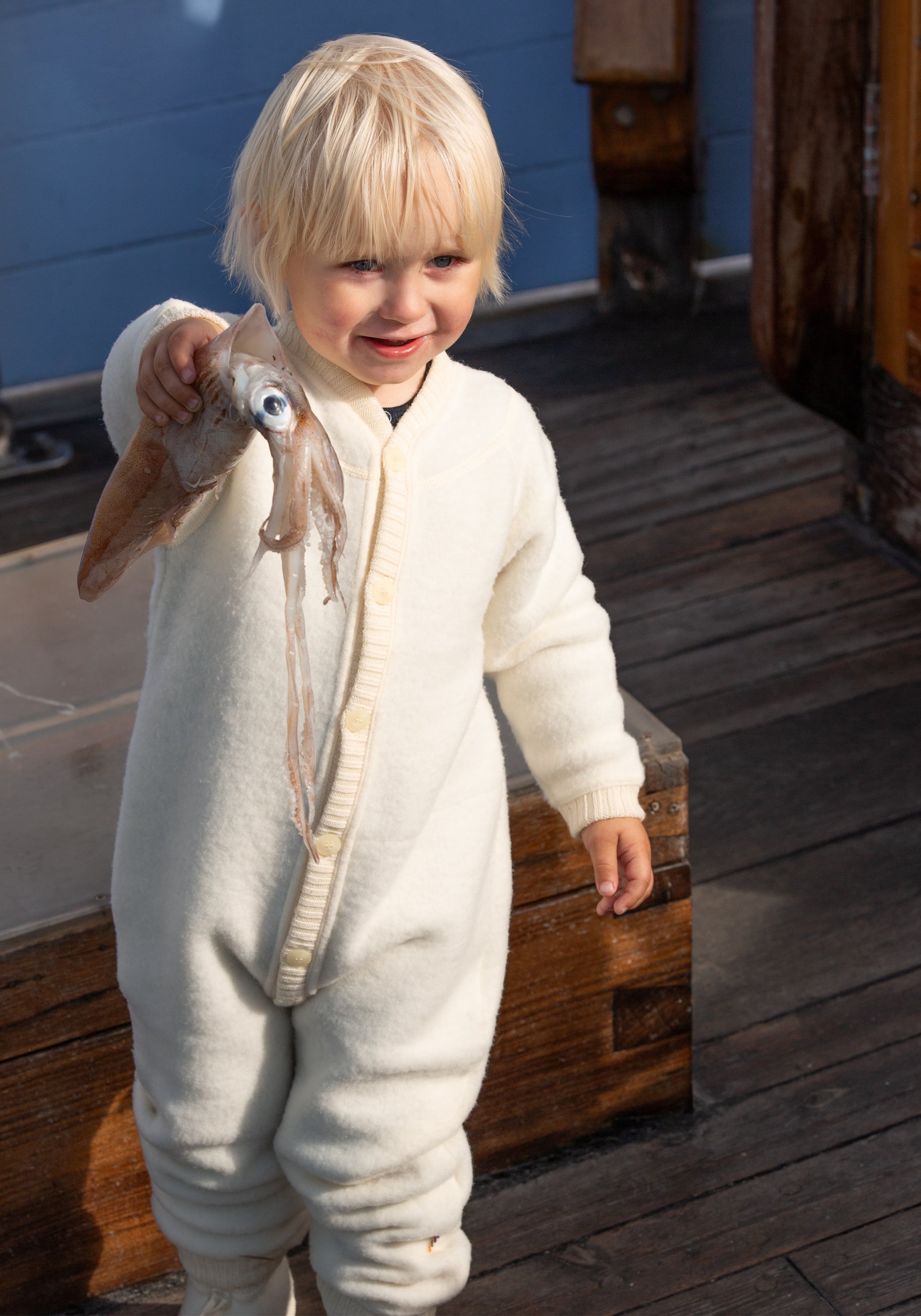 Salopetă fleece din lână merinos - White