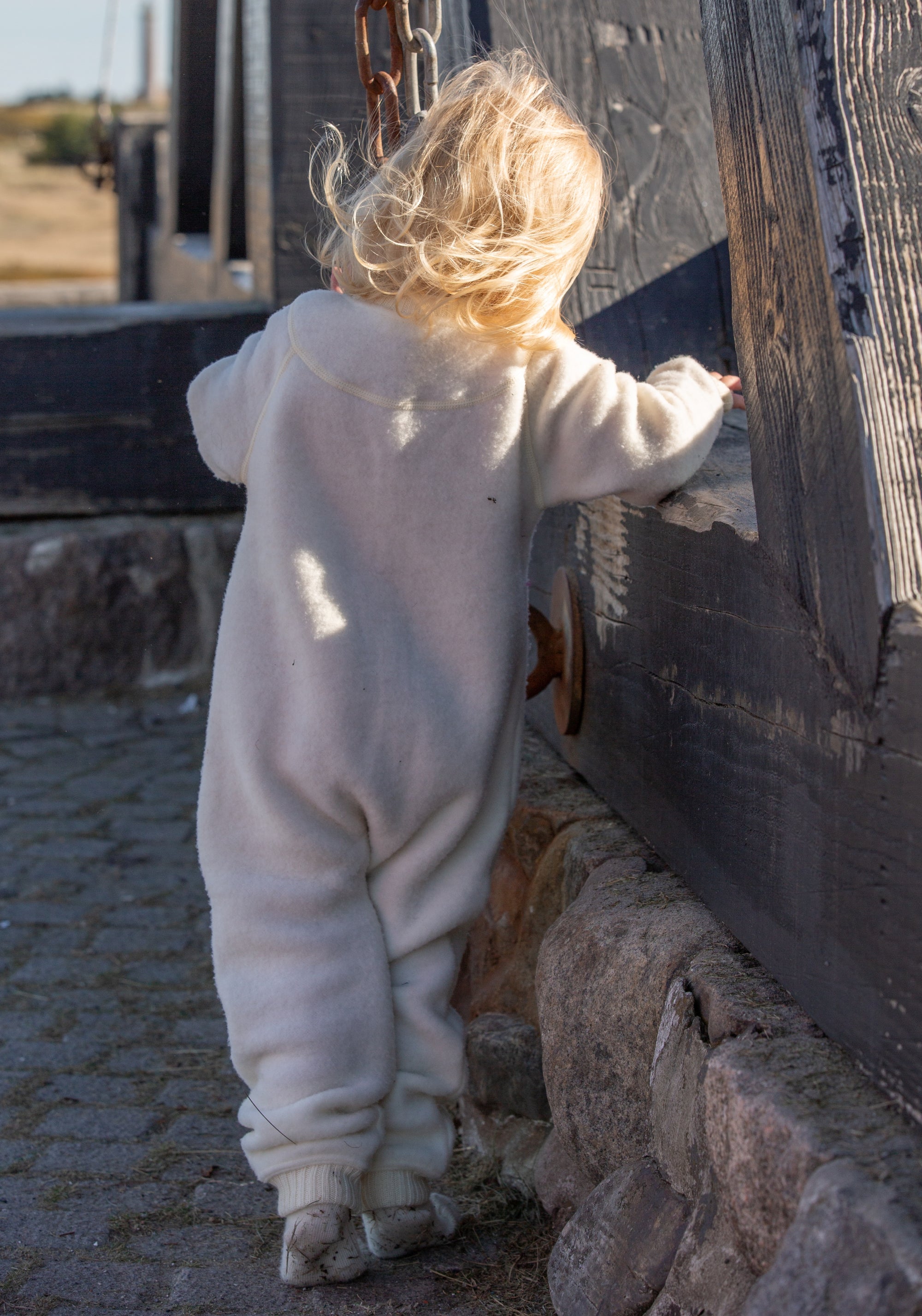 Salopetă fleece din lână merinos - White