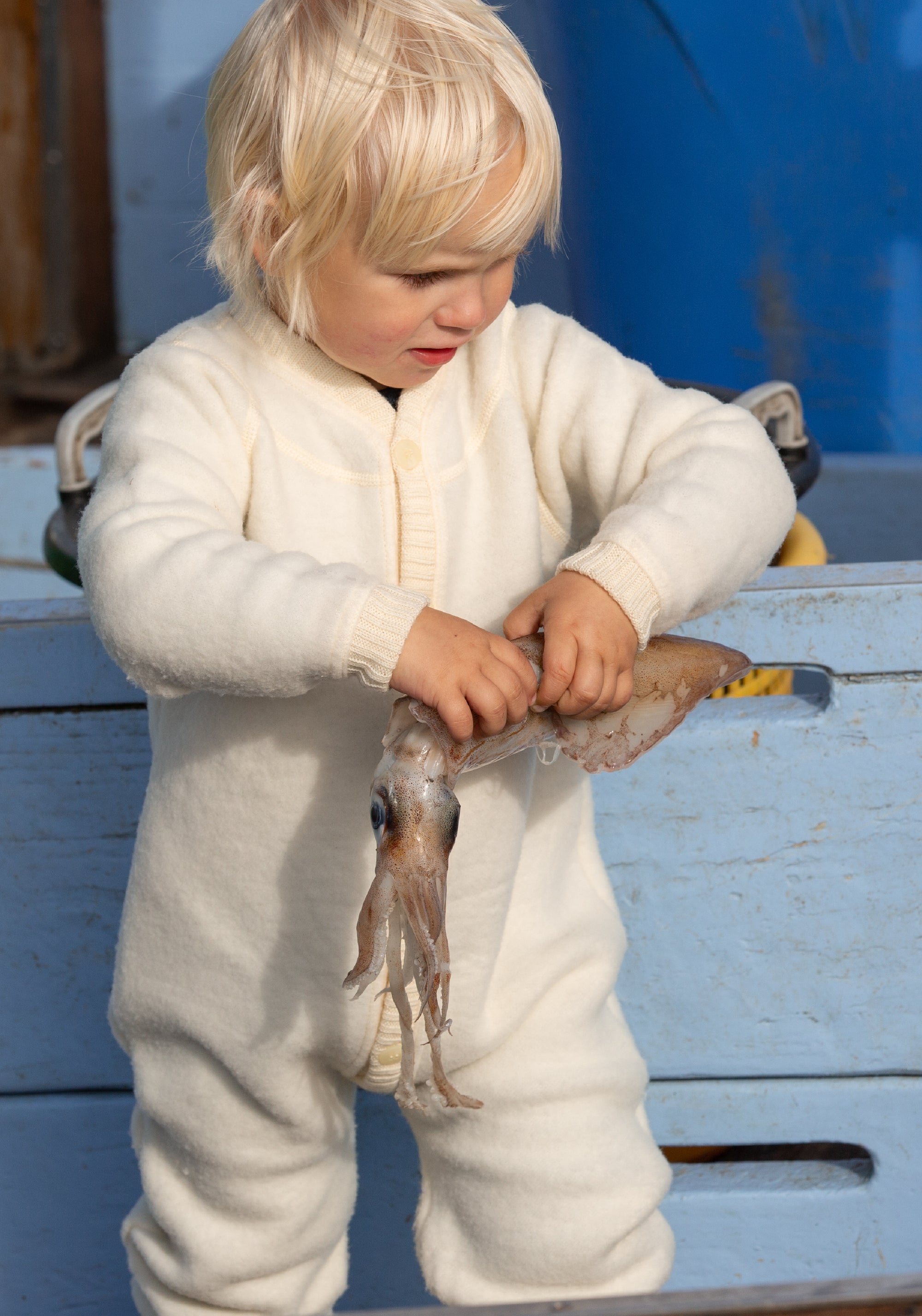 Salopetă fleece din lână merinos - White