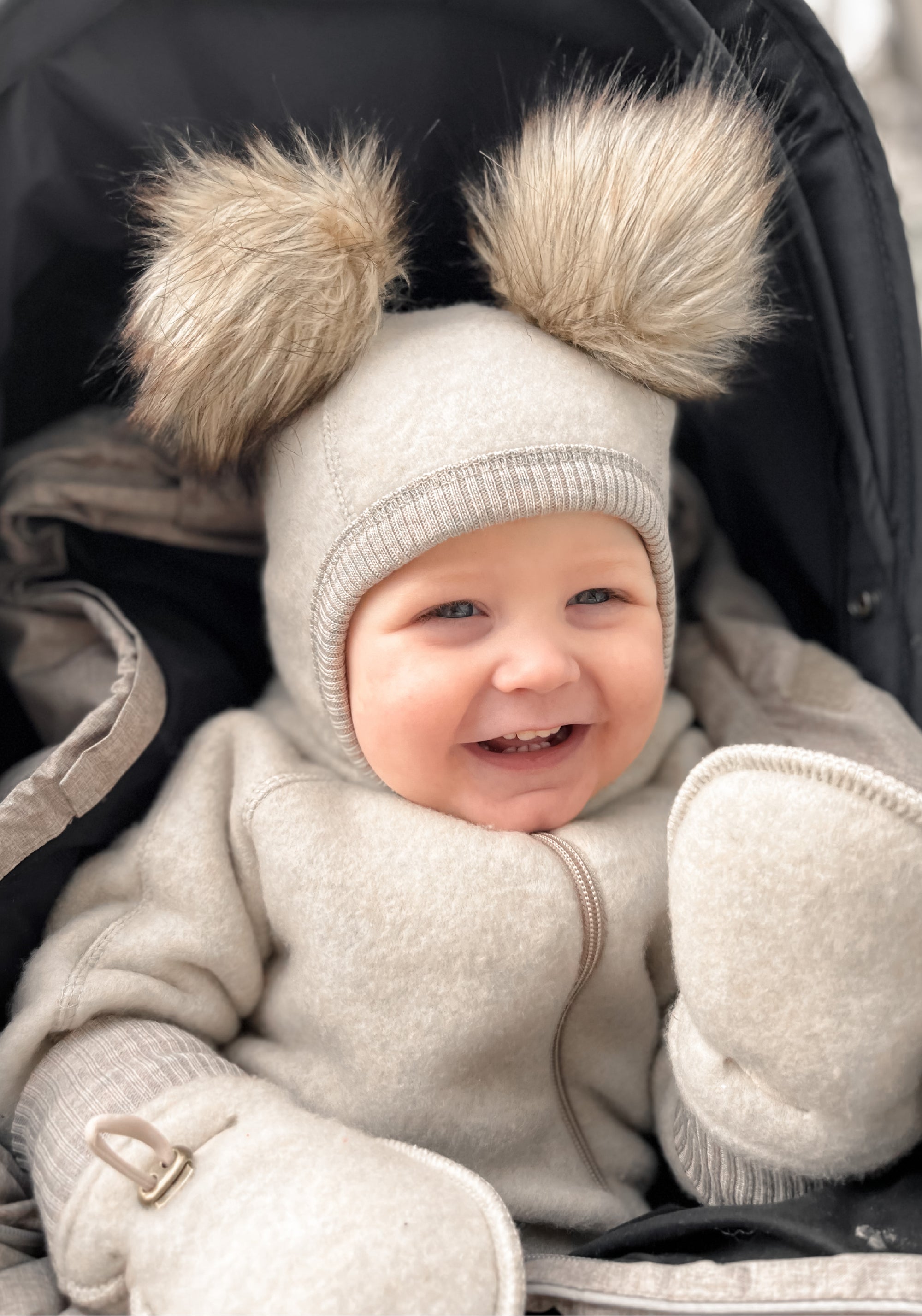 Salopetă fleece din lână merinos - Melange White