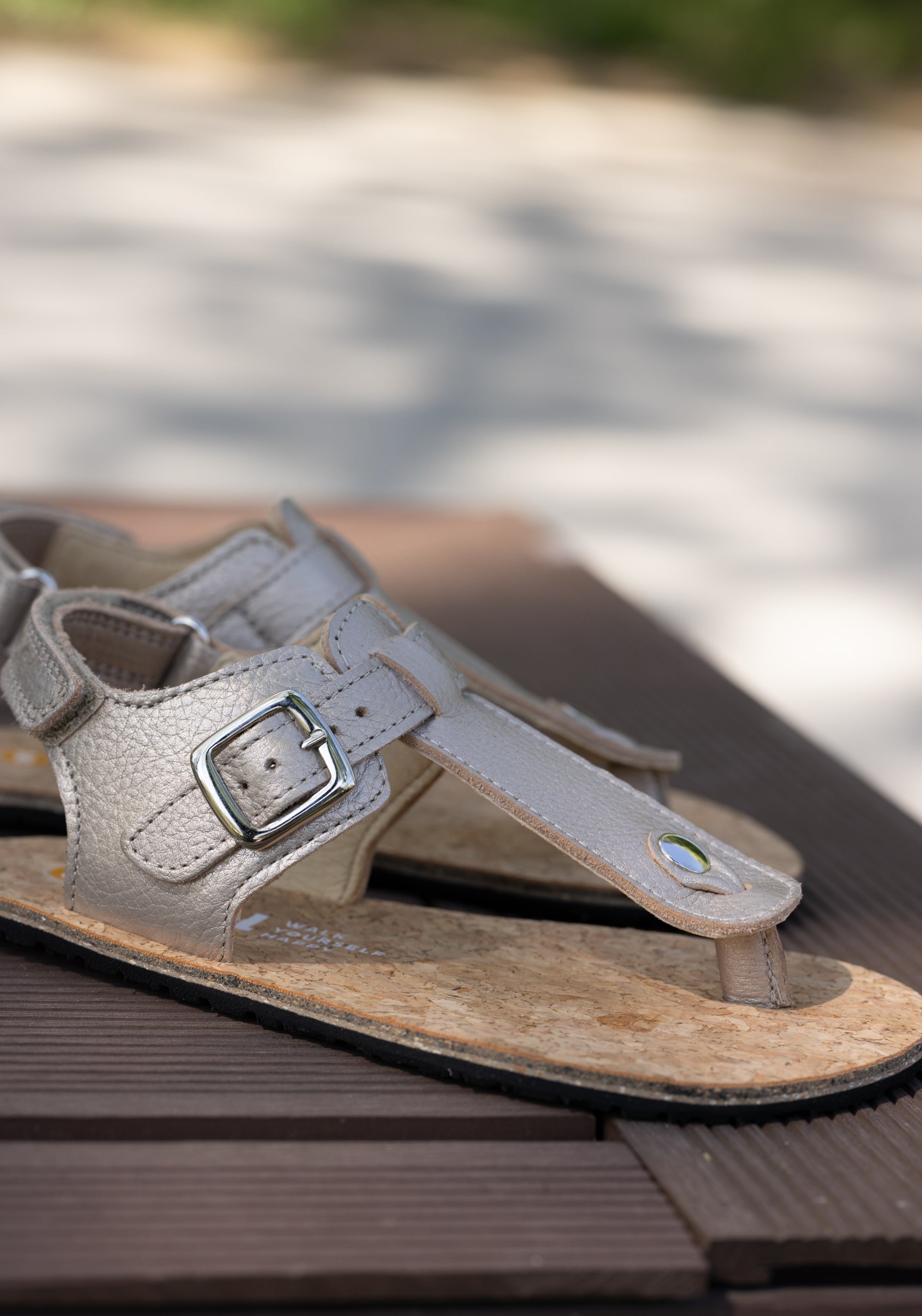 Sandale Barefoot din piele - Abriana Champagne