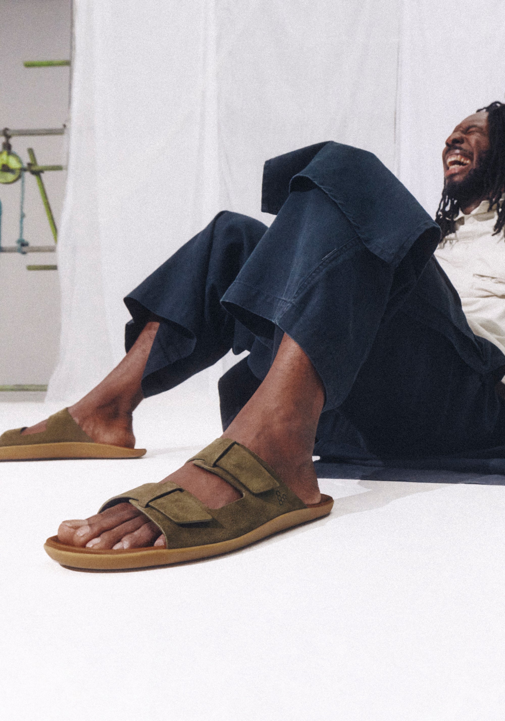 Sandale Barefoot din piele - Sensus Yin Slide Men Dark Olive
