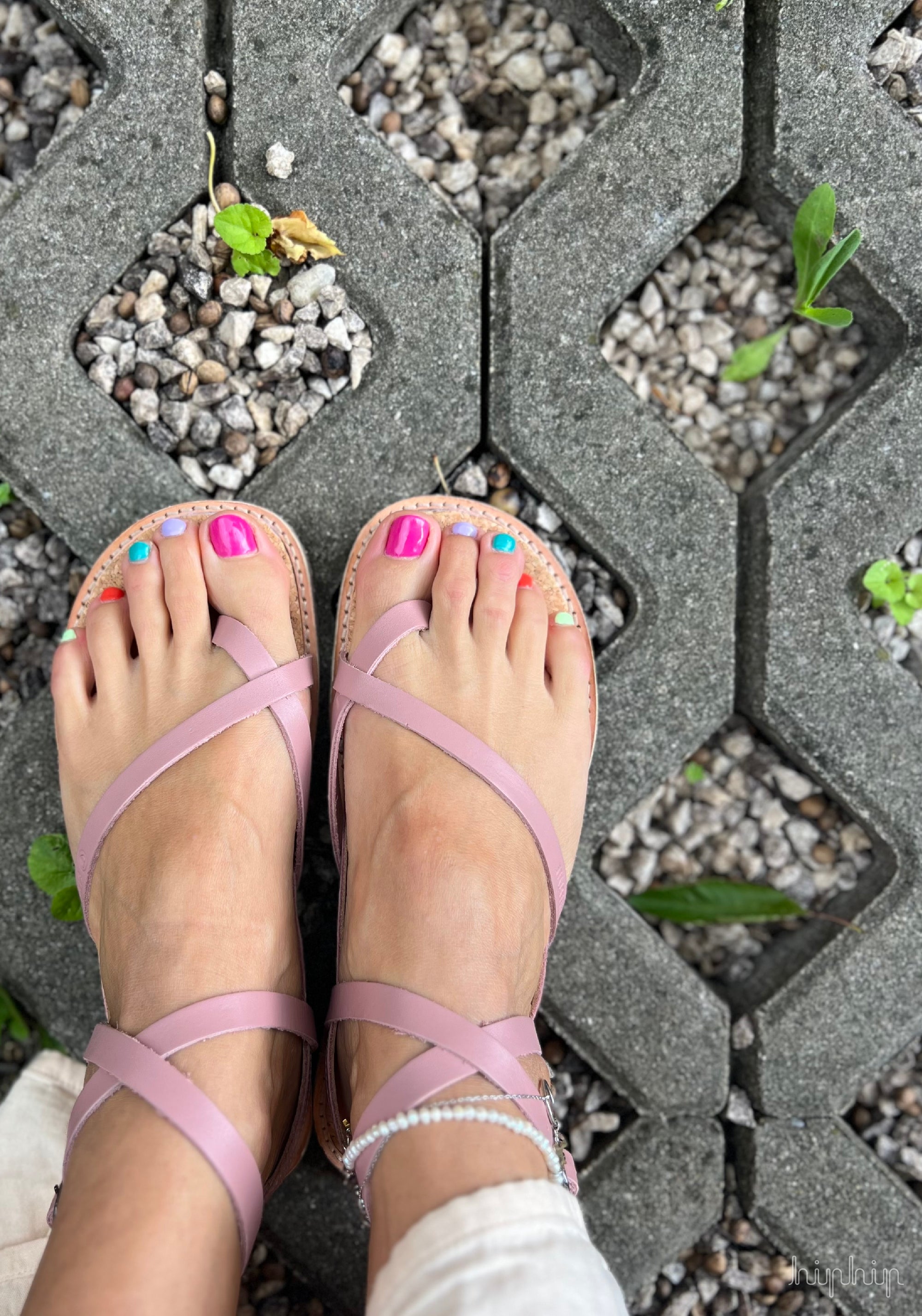 Sandale Barefoot din piele - Sunny Style Rose