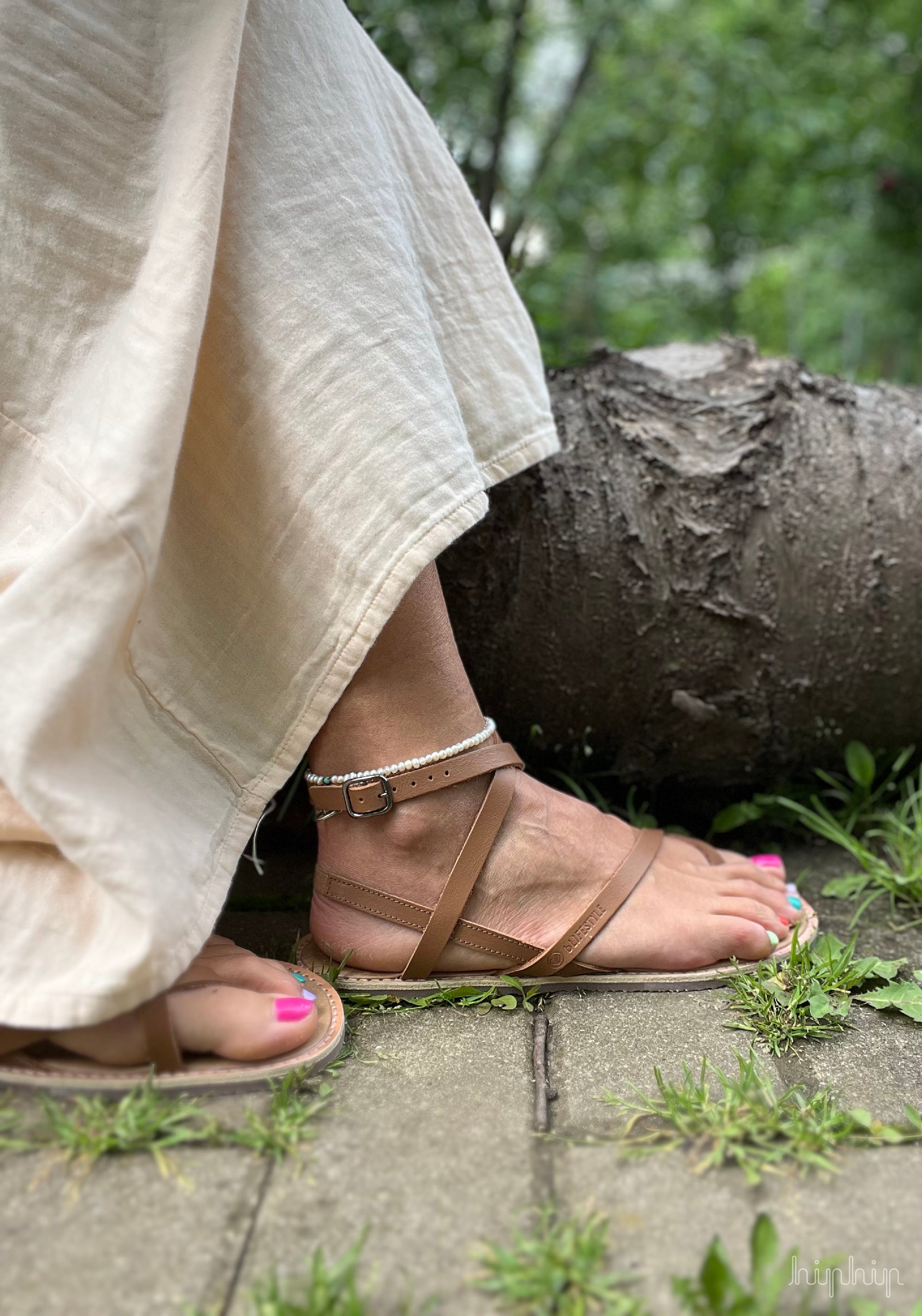 Sandale Barefoot femei din piele - Sunny Style Hazelnut