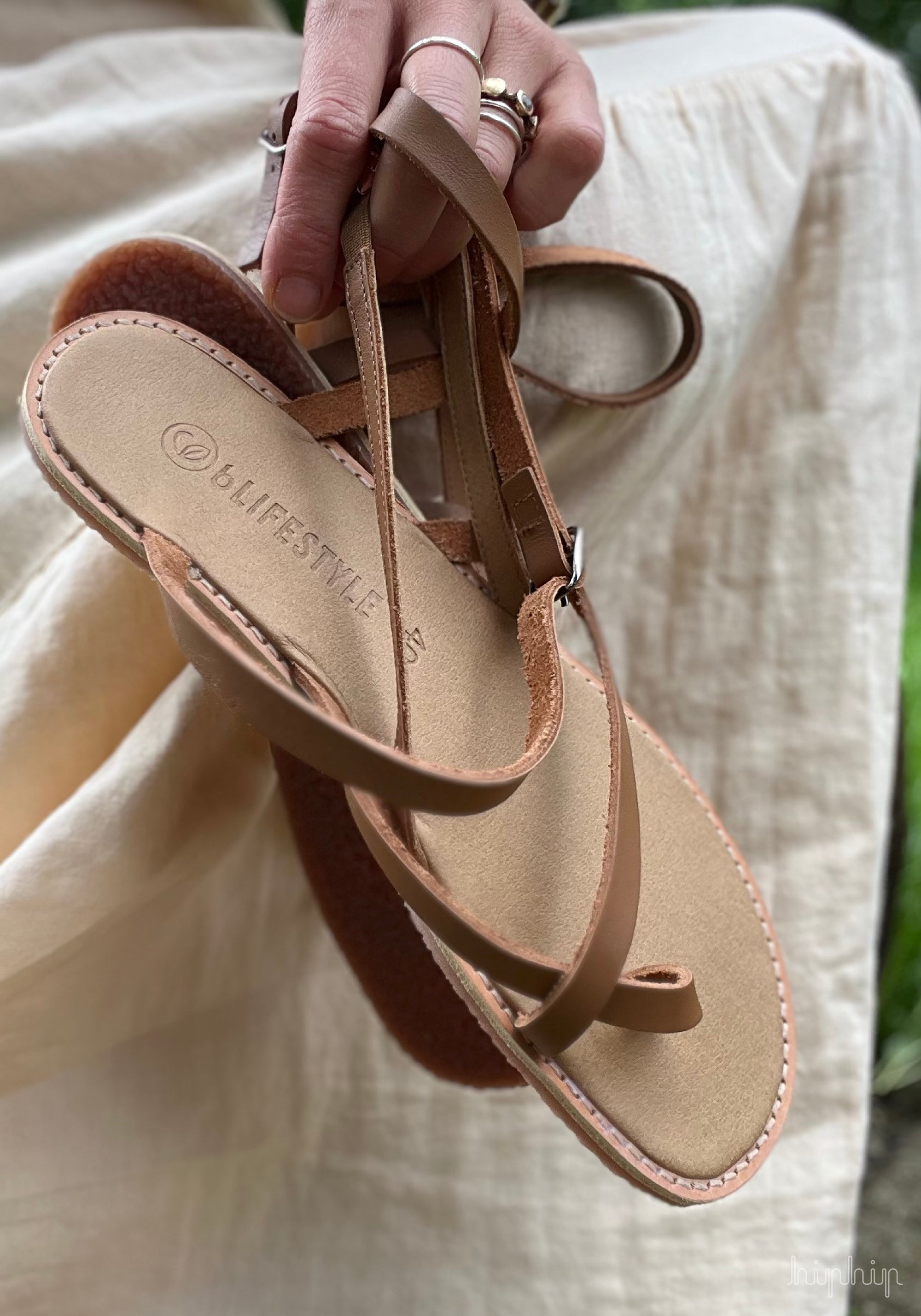 Sandale Barefoot femei din piele - Sunny Style Hazelnut