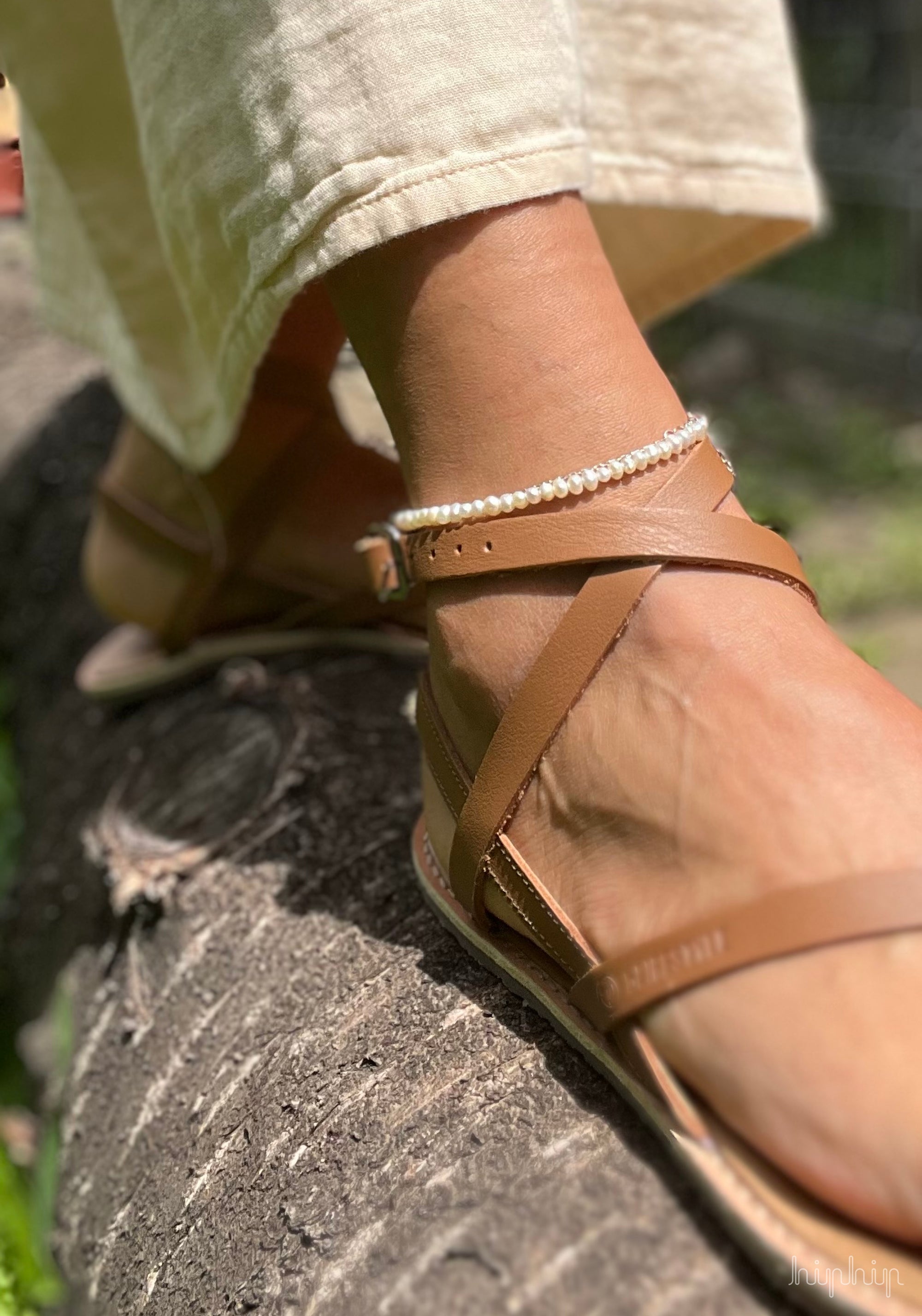 Sandale Barefoot femei din piele - Sunny Style Hazelnut