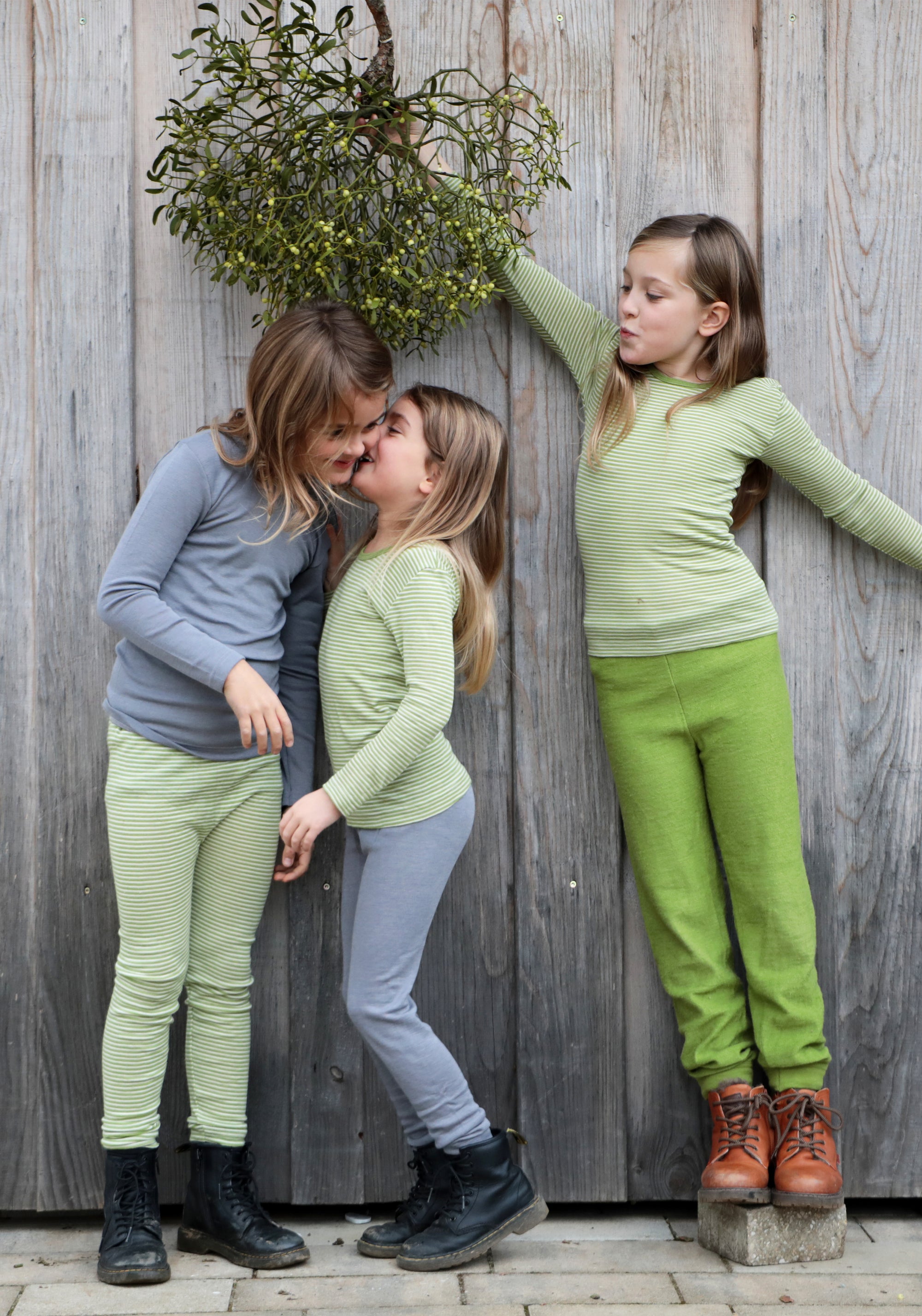 Bluză seamless din lână merinos și mătase - Green Stripes