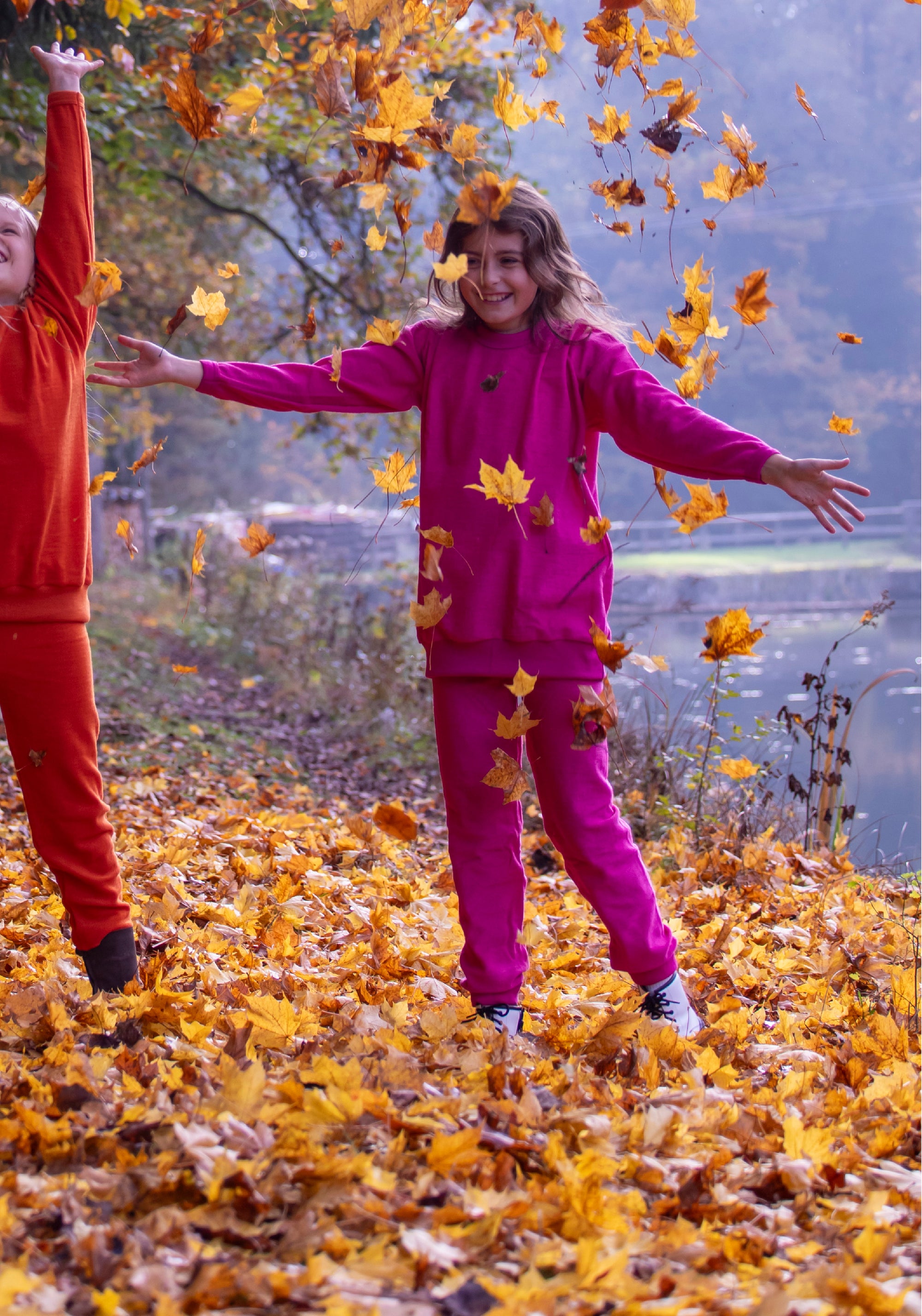 Set bluză și pantaloni terry din lână merinos - Pink Melange