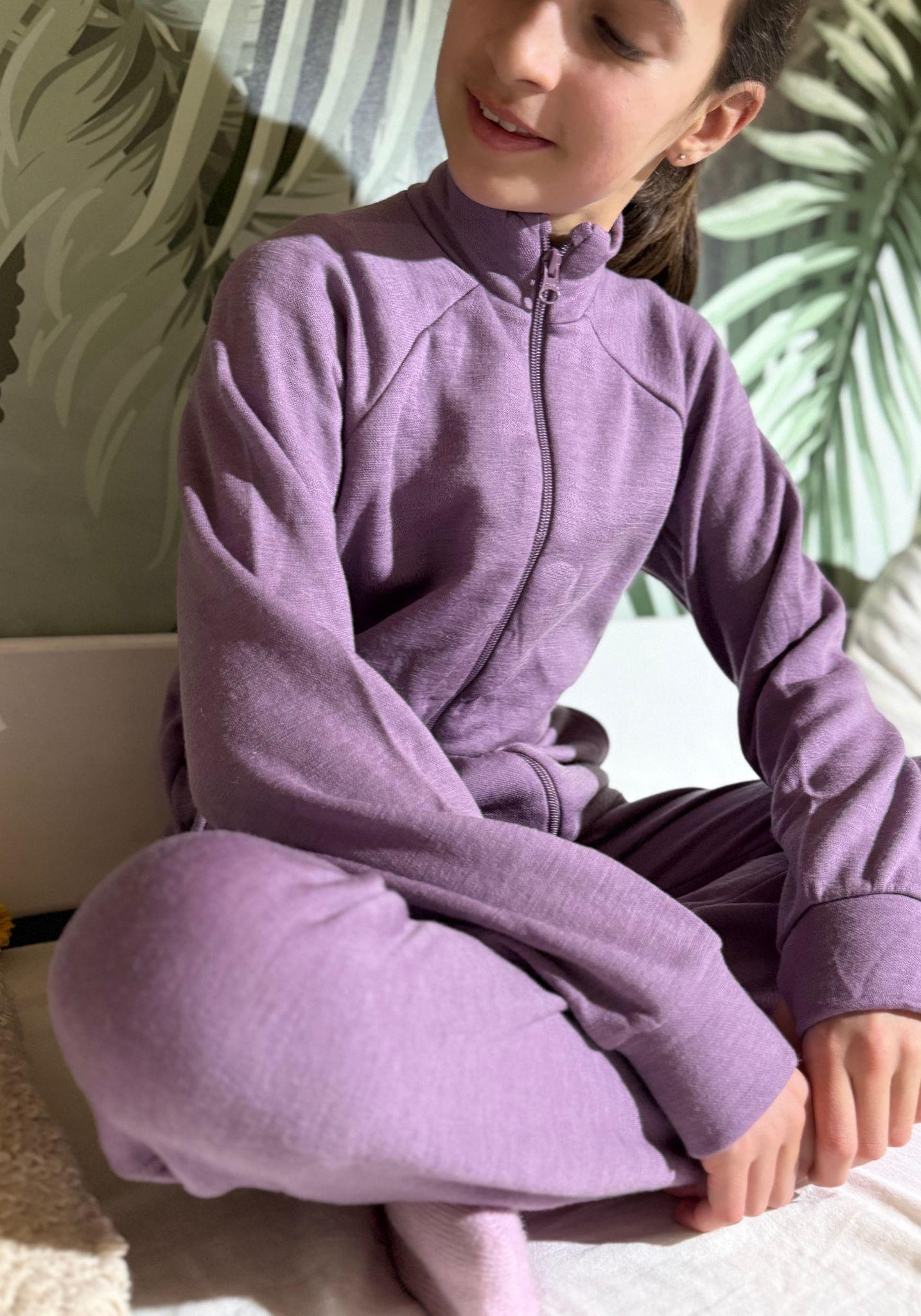 Set termic brushed din lână merinos - Grape