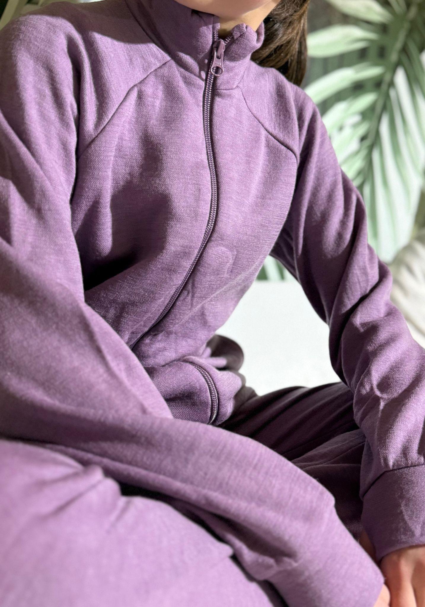 Set termic brushed din lână merinos - Grape