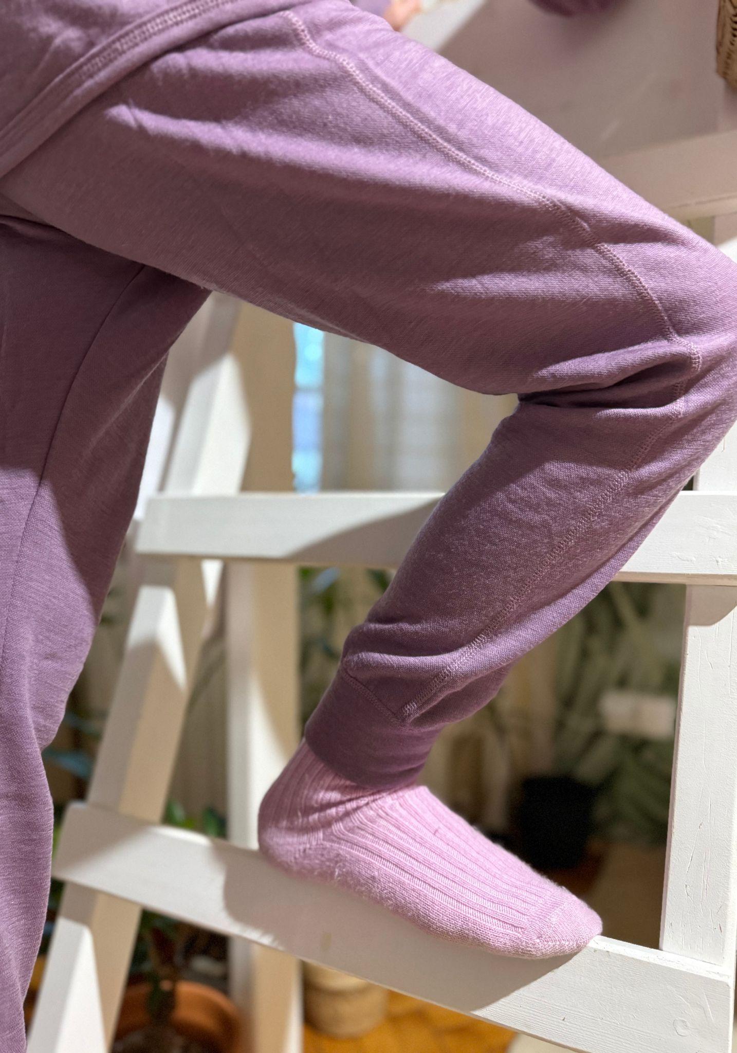 Set termic brushed din lână merinos - Grape