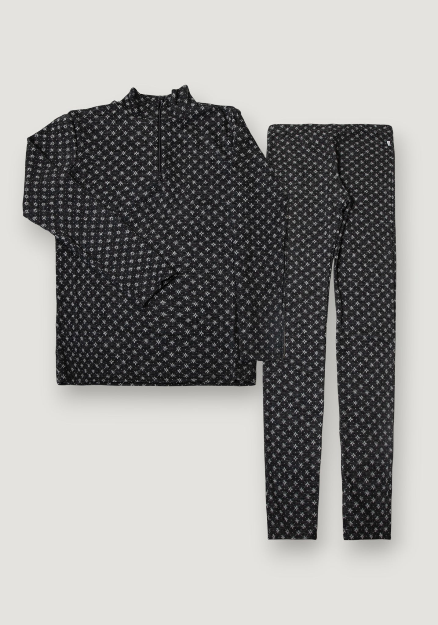 Set termic din lână merinos - Snowflakes Dark Grey