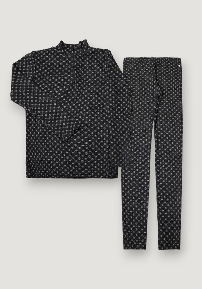 Set termic din lână merinos - Snowflakes Dark Grey